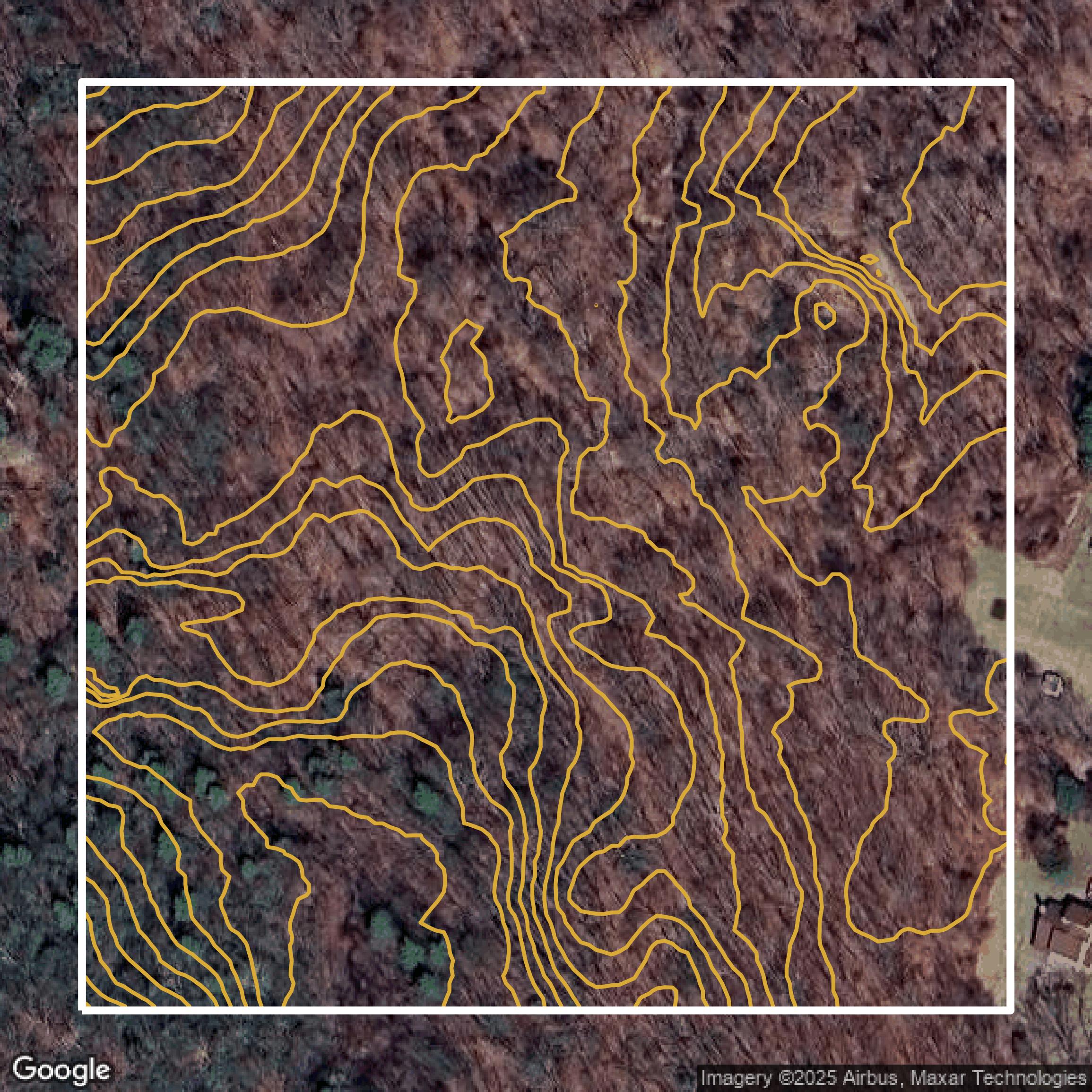 This image shows a contour map in Naugatuck Valley Planning Region created using GIS data in Equator.