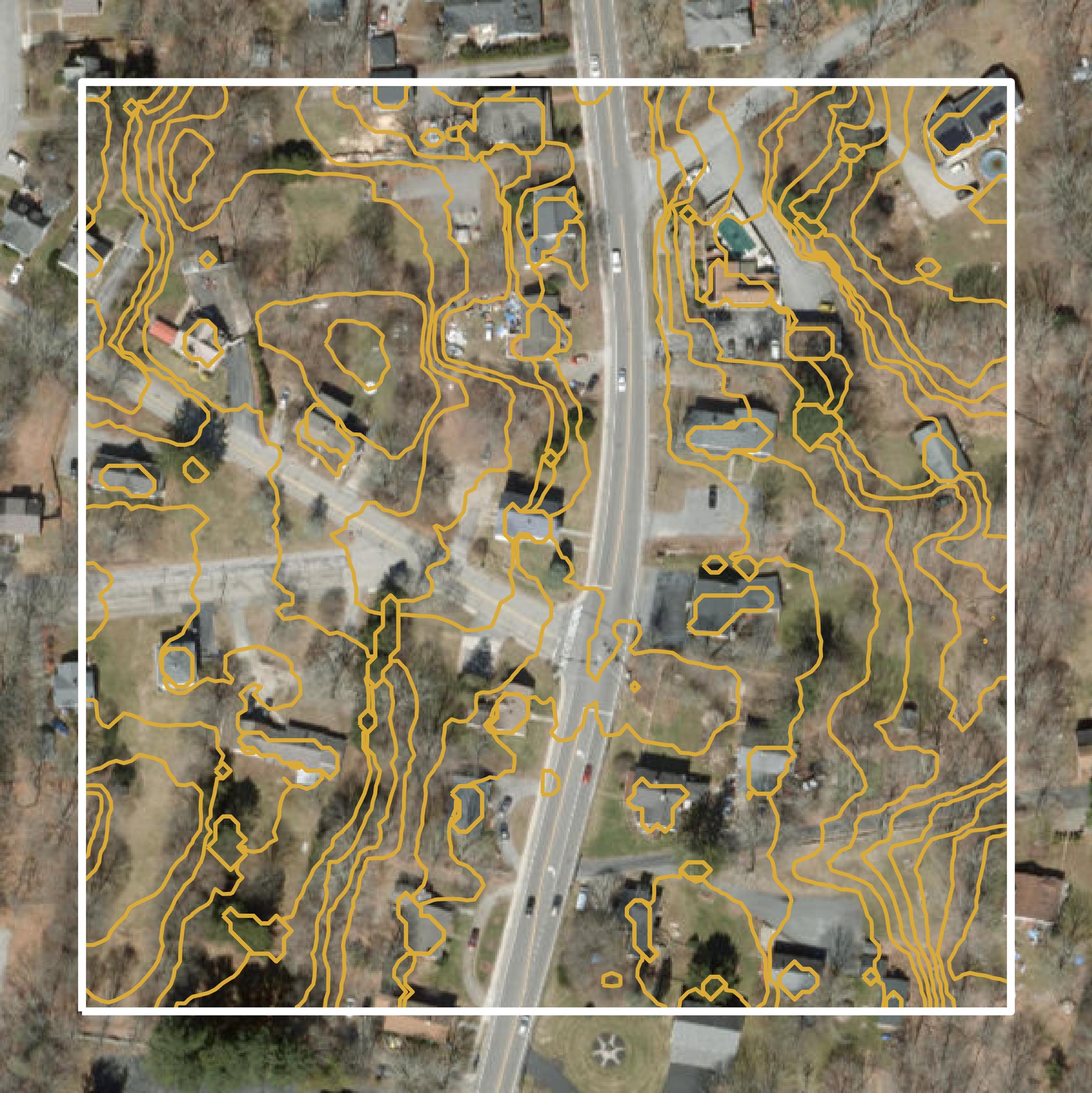 This image shows a contour map in Northeastern Connecticut Planning Region created using GIS data in Equator.