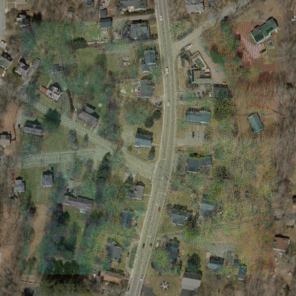 This image shows a LiDAR point cloud in Northeastern Connecticut Planning Region created using GIS data in Equator.