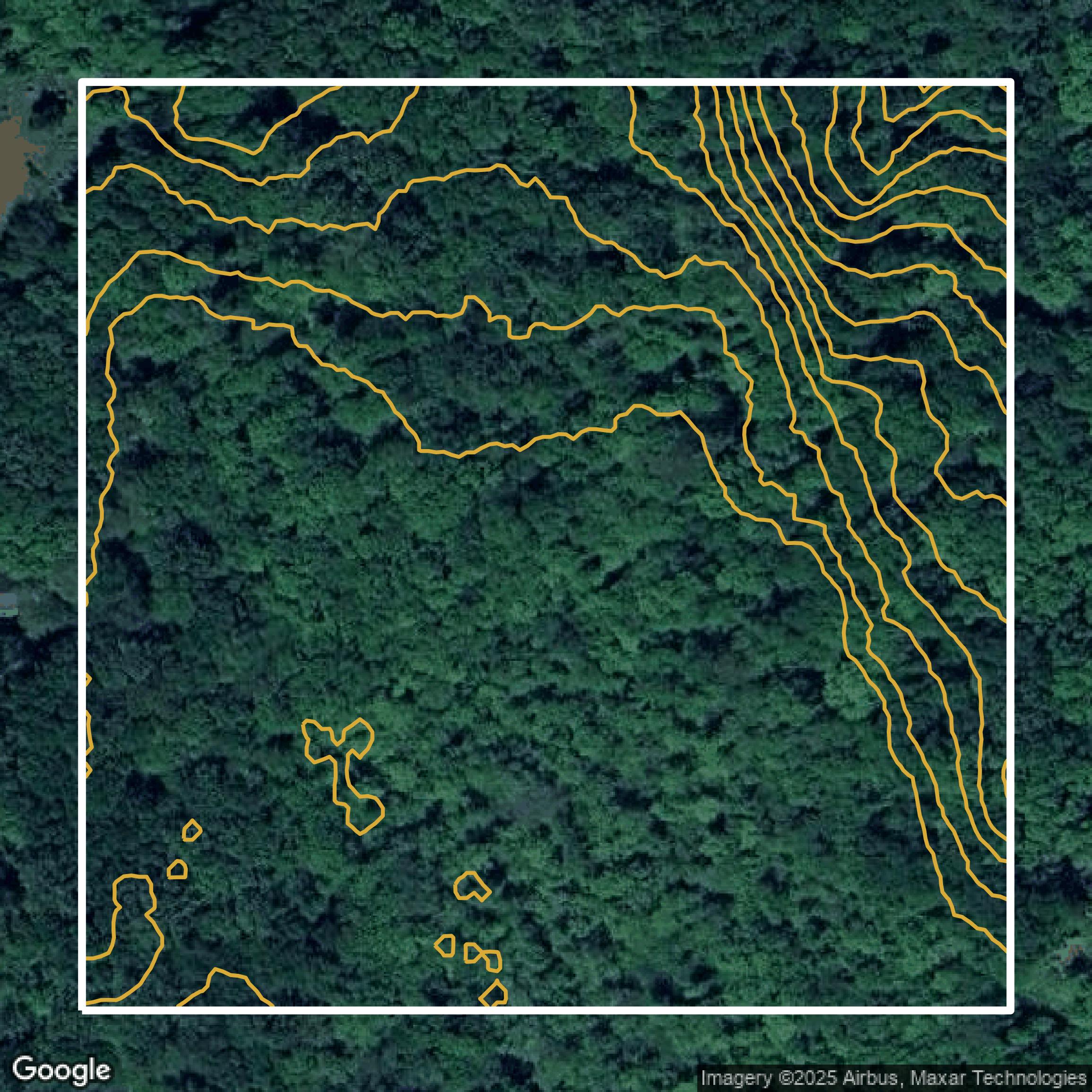 This image shows a contour map in South Central Connecticut Planning Region created using GIS data in Equator.