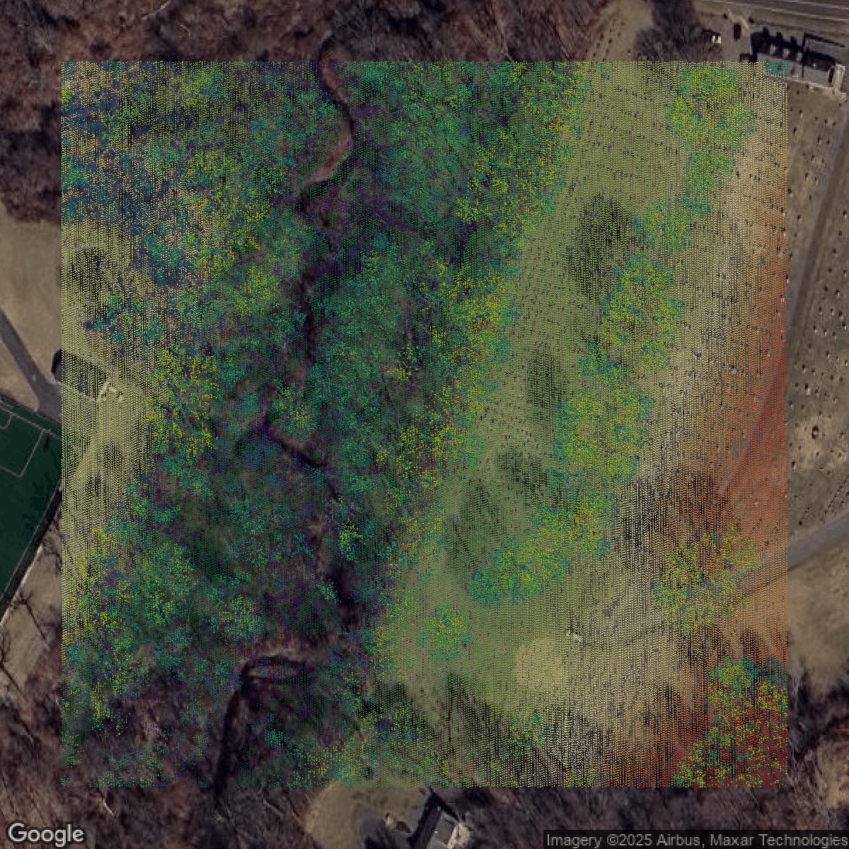 This image shows a LiDAR point cloud in South Central Connecticut Planning Region created using GIS data in Equator.