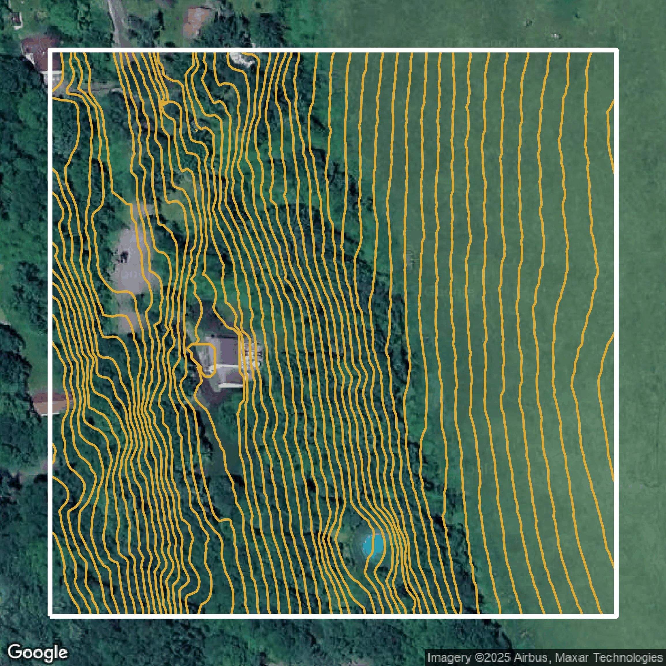 This image shows a contour map in Western Connecticut Planning Region created using GIS data in Equator.