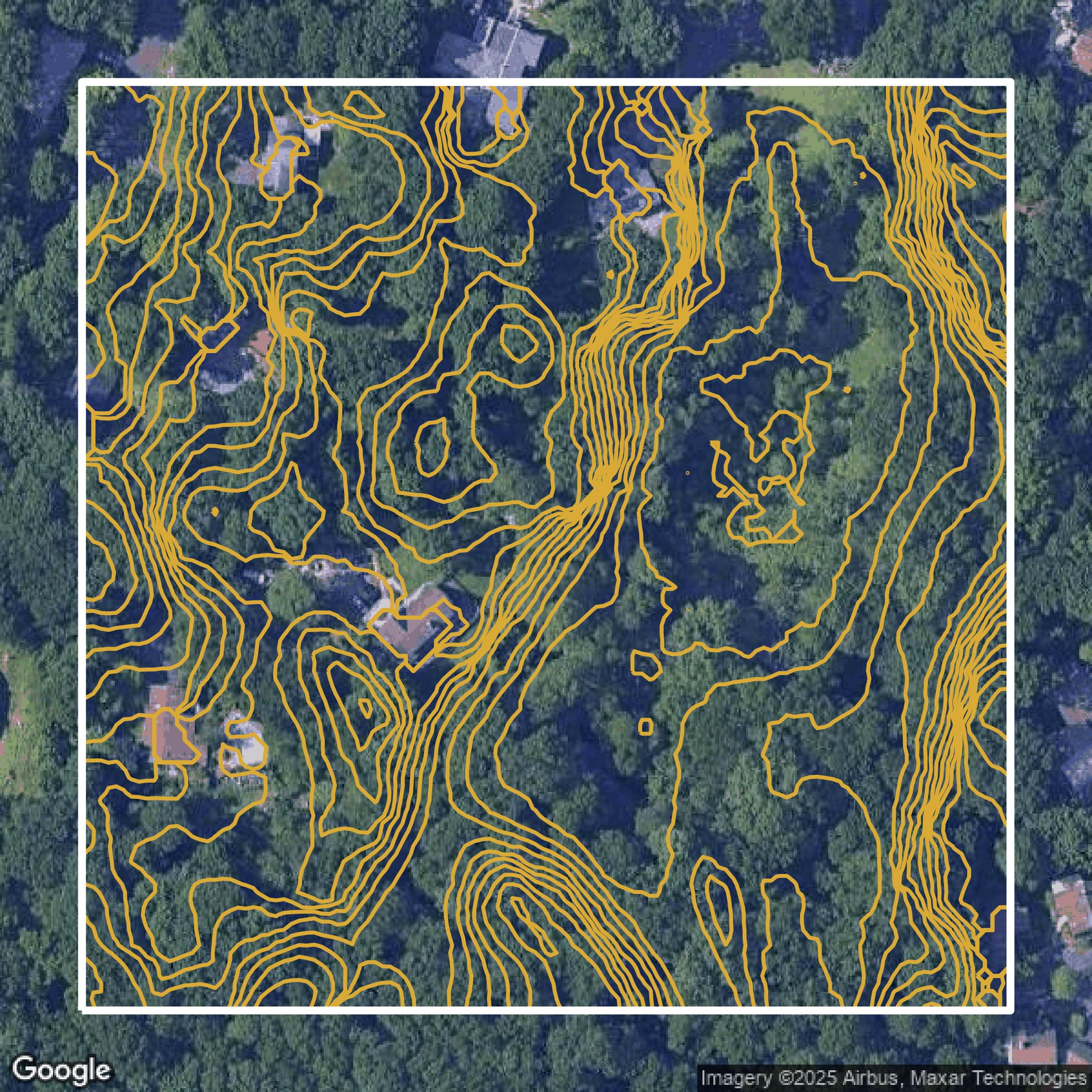This image shows a contour map in Western Connecticut Planning Region created using GIS data in Equator.