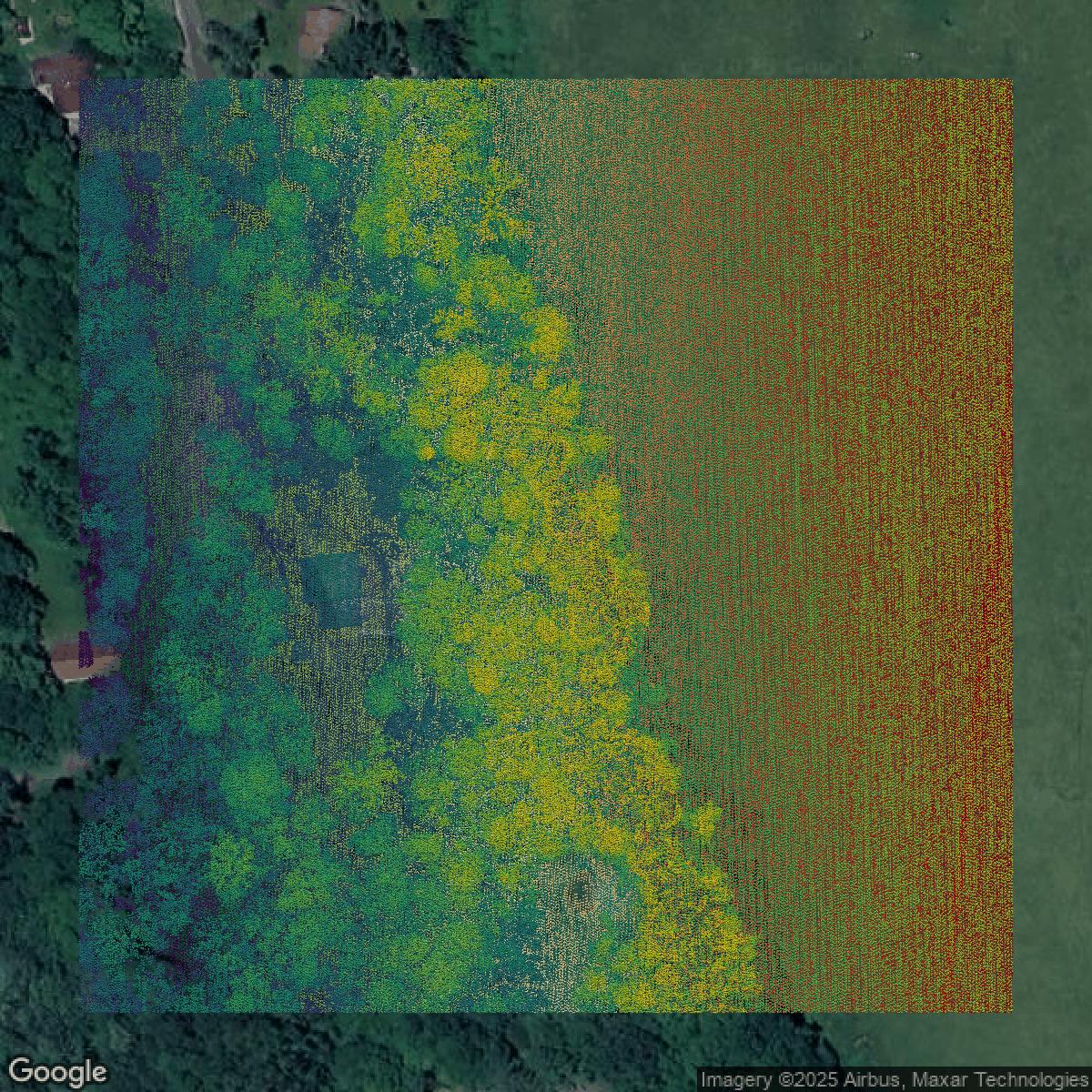 This image shows a LiDAR point cloud in Western Connecticut Planning Region created using GIS data in Equator.