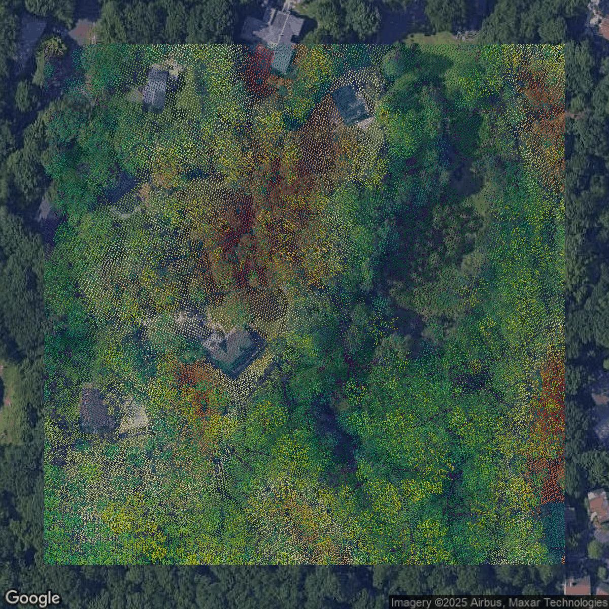This image shows a LiDAR point cloud in Western Connecticut Planning Region created using GIS data in Equator.