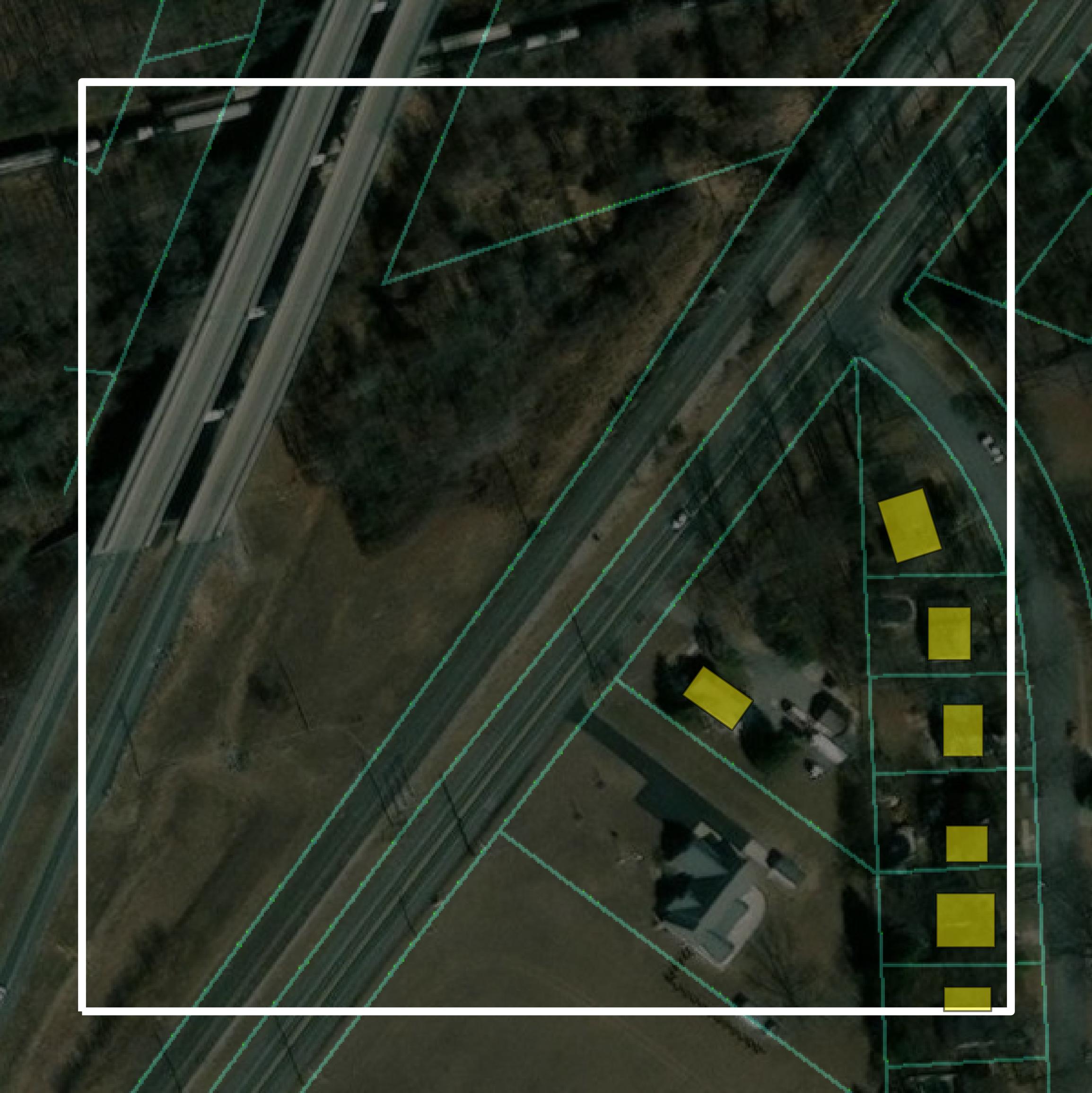 This image shows parcel and building data in Kent County created using GIS data in Equator.
