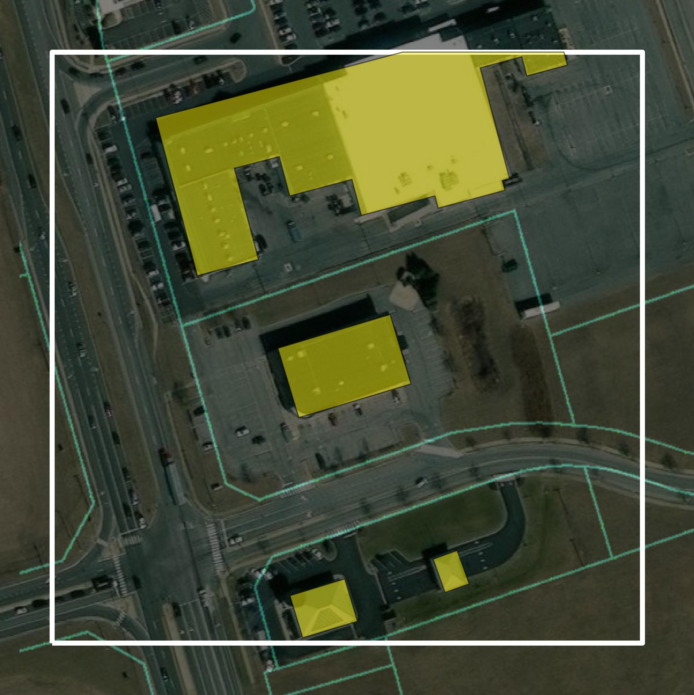 This image shows parcel and building data in Kent County created using GIS data in Equator.