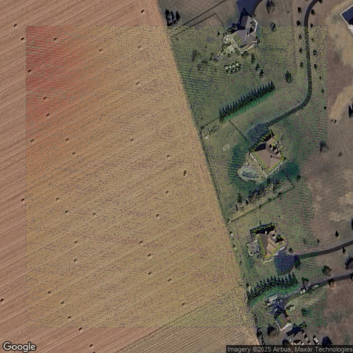 This image shows a LiDAR point cloud in New Castle County created using GIS data in Equator.