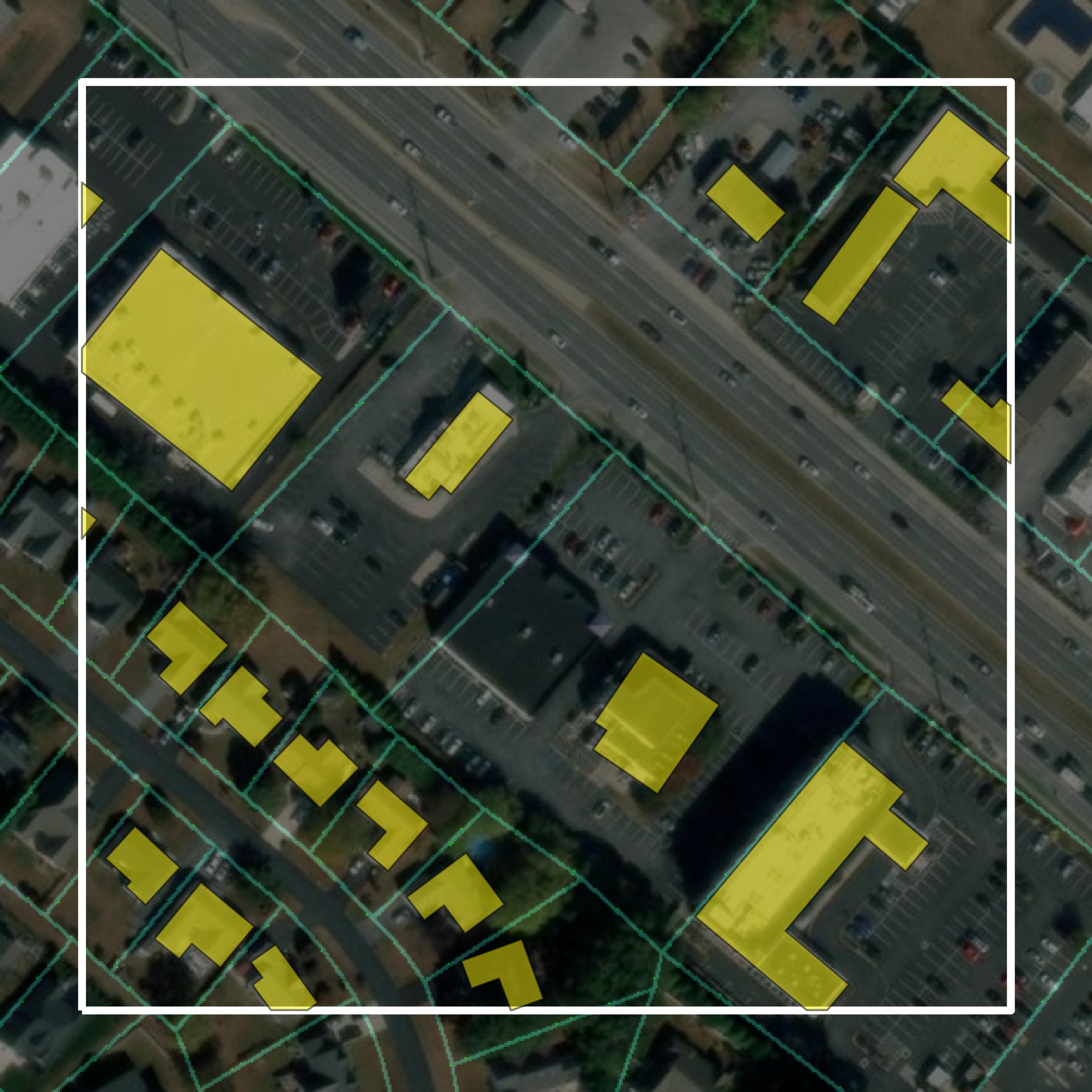 This image shows parcel and building data in Sussex County created using GIS data in Equator.