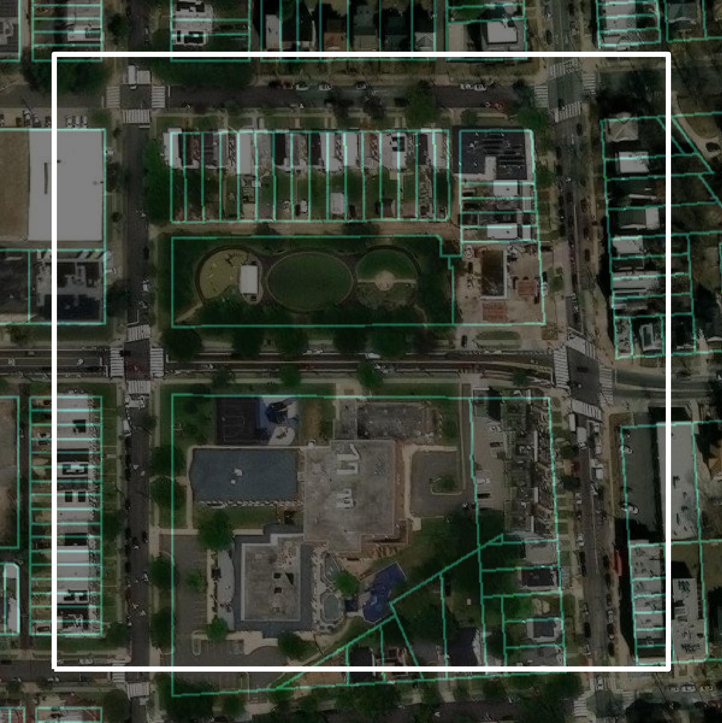 This image shows parcel and building data in District of Columbia created using GIS data in Equator.