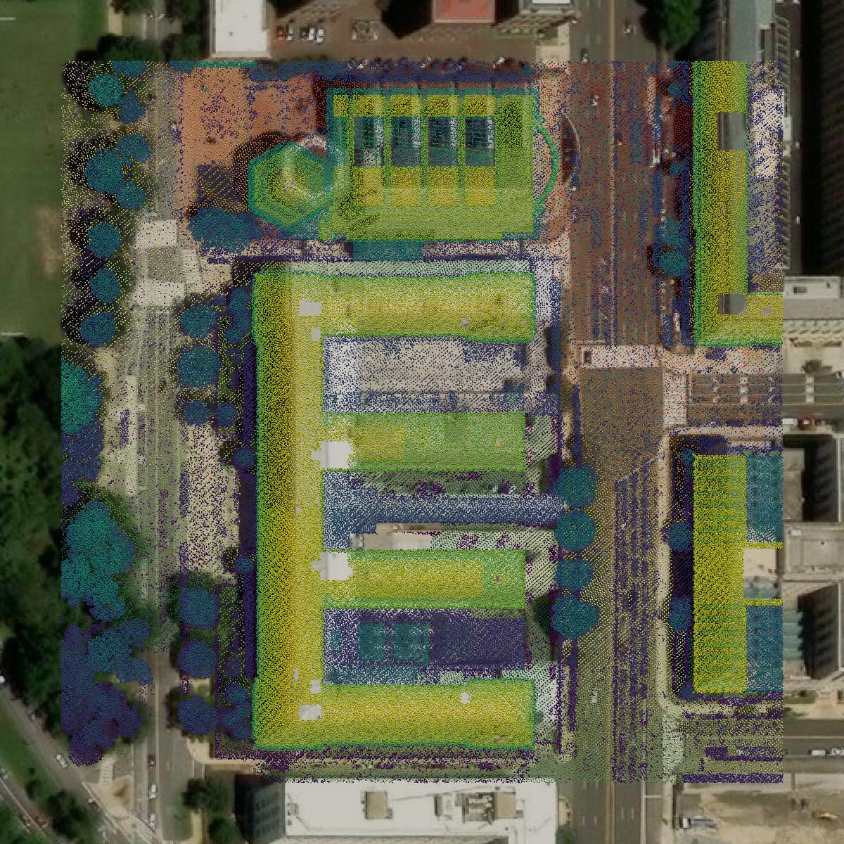 This image shows a LiDAR point cloud in District of Columbia created using GIS data in Equator.