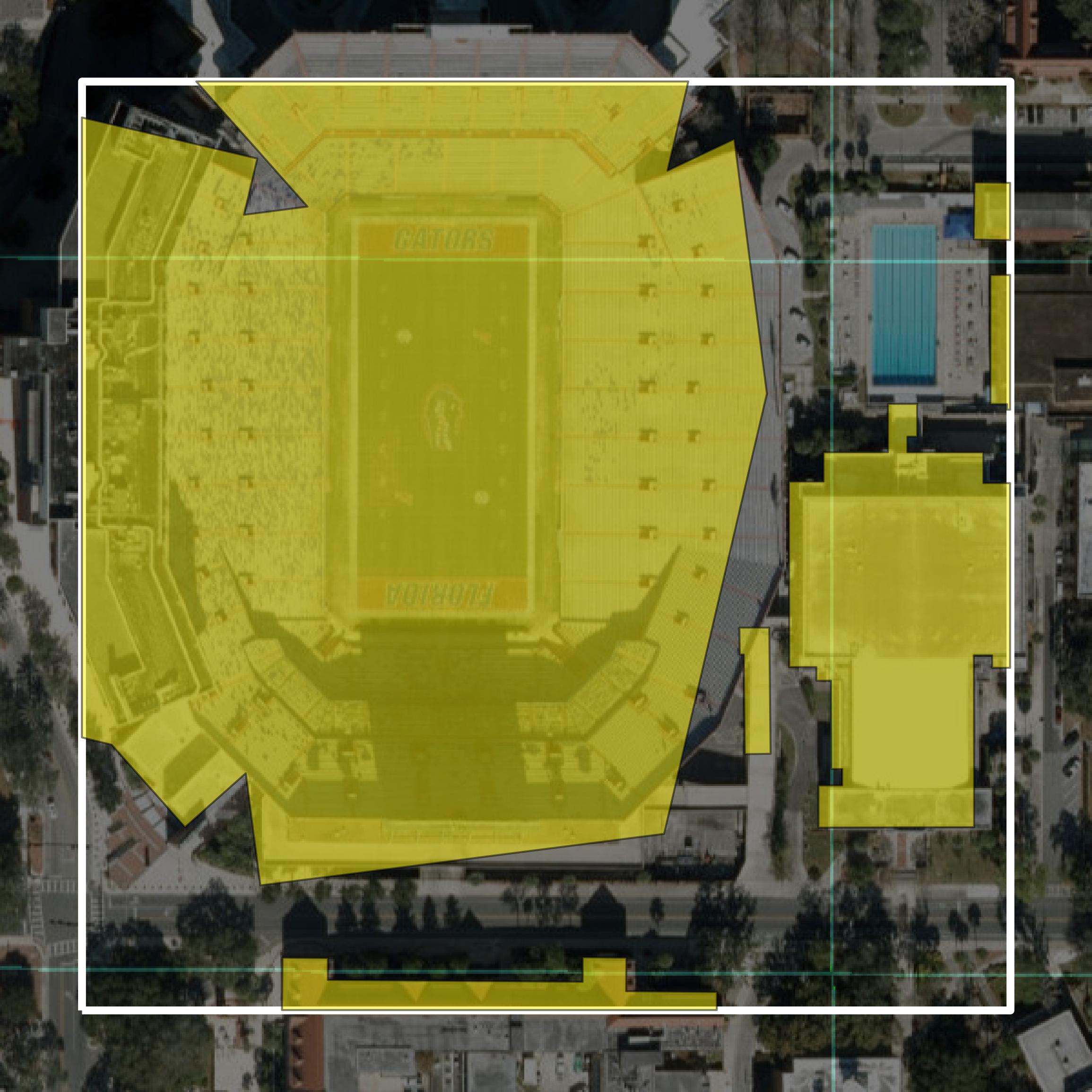 This image shows parcel and building data in Alachua County created using GIS data in Equator.
