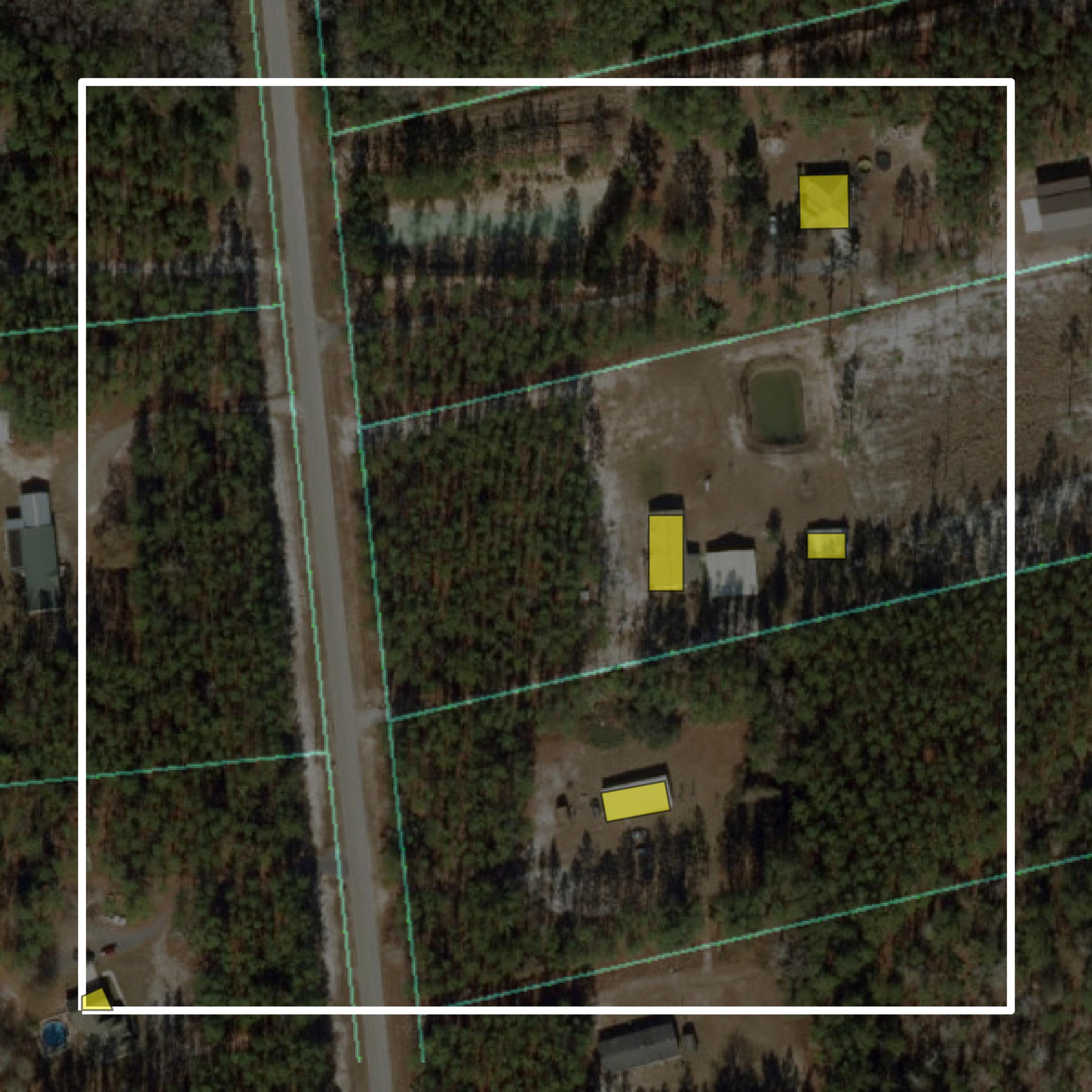 This image shows parcel and building data in Baker County created using GIS data in Equator.