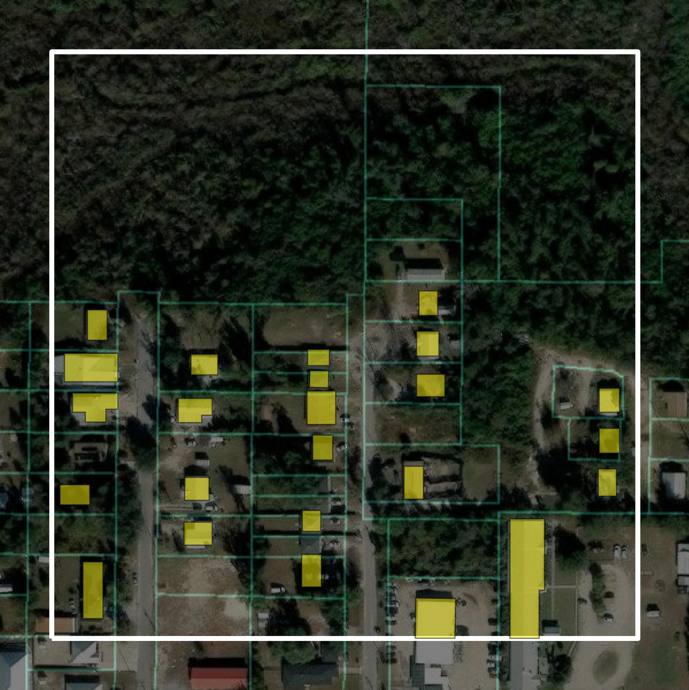 This image shows parcel and building data in Bay County created using GIS data in Equator.