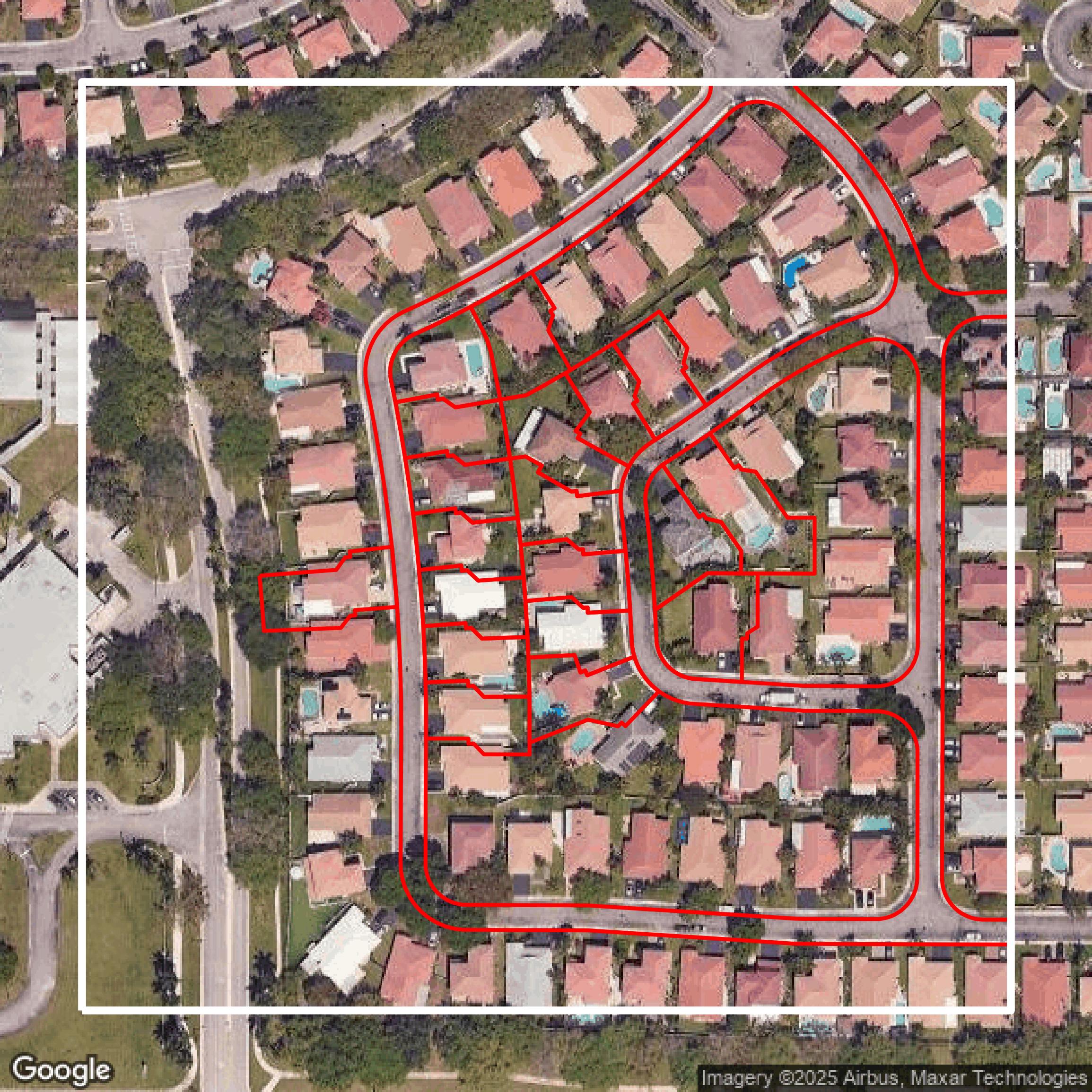 This image shows parcel and building data in Broward County created using GIS data in Equator.