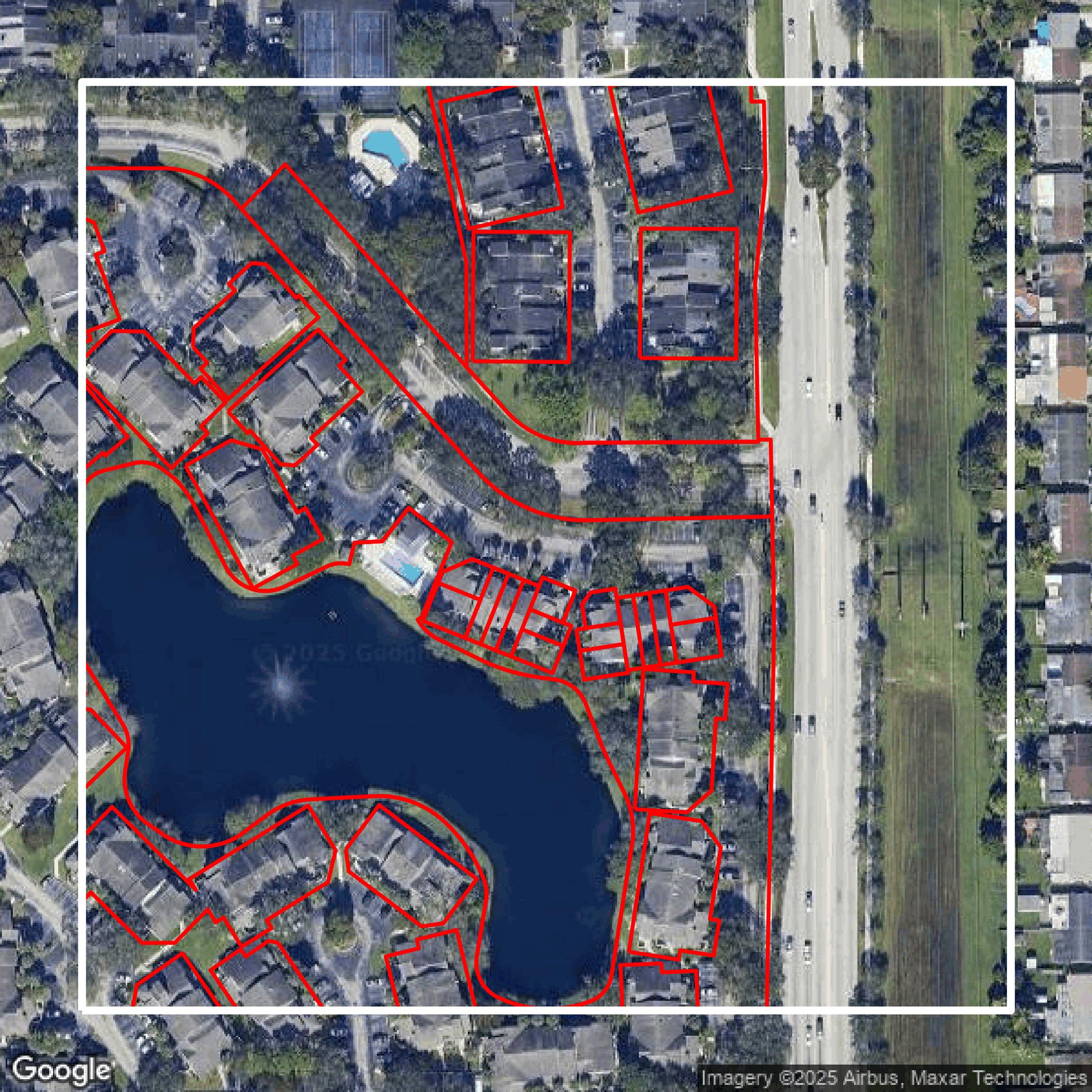 This image shows parcel and building data in Broward County created using GIS data in Equator.