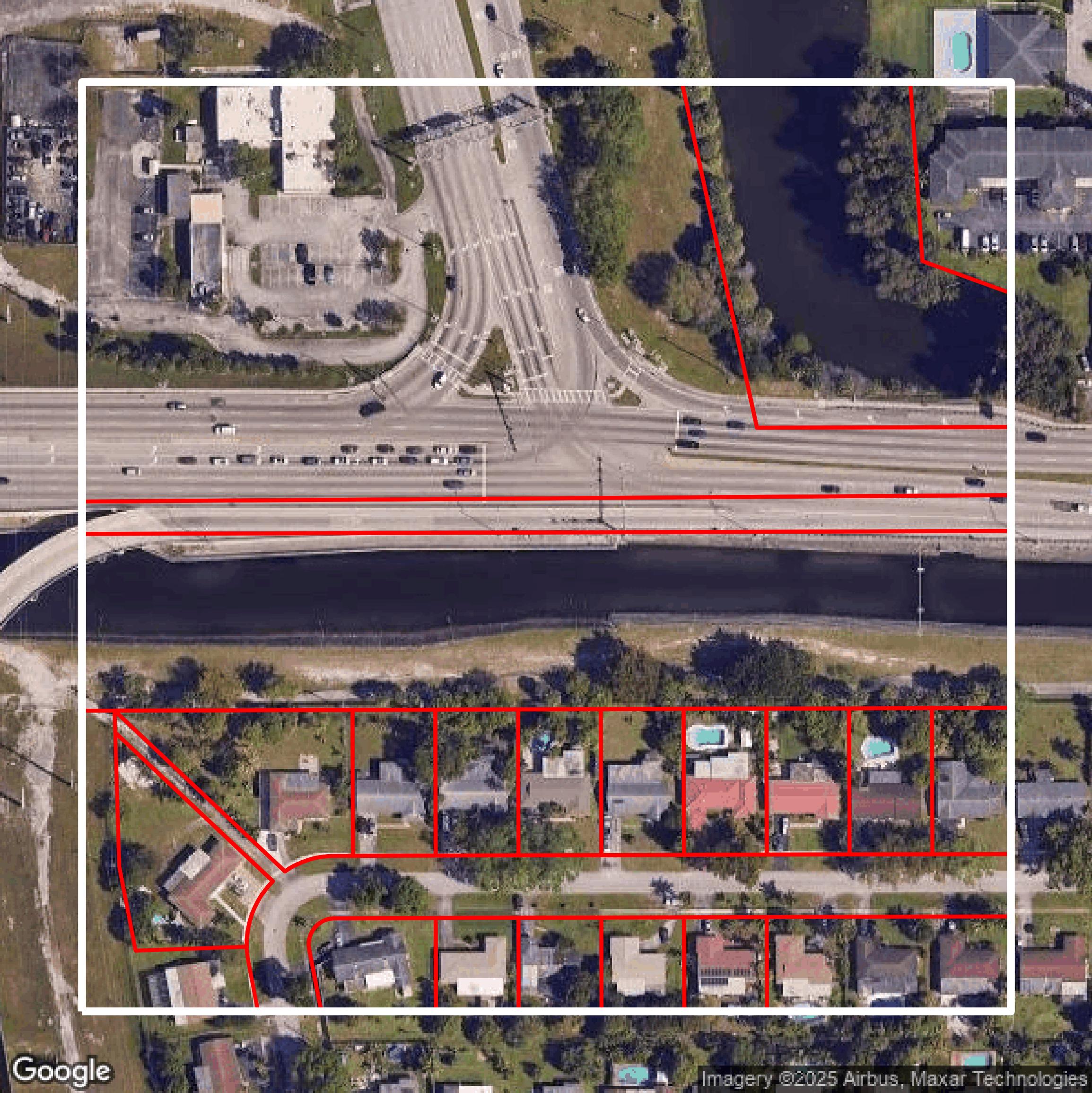 This image shows parcel and building data in Broward County created using GIS data in Equator.