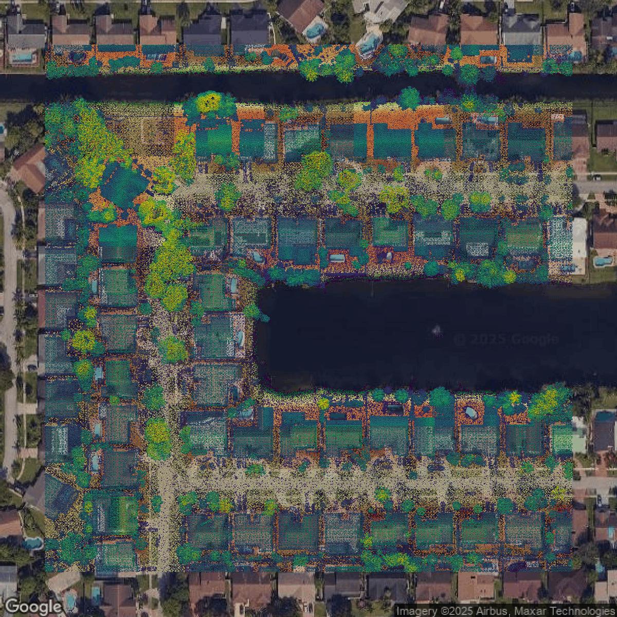 This image shows a LiDAR point cloud in Broward County created using GIS data in Equator.