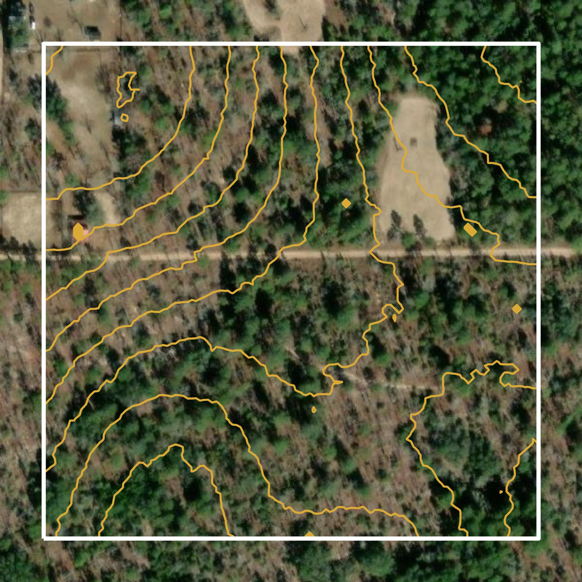 This image shows a contour map in Clay County created using GIS data in Equator.