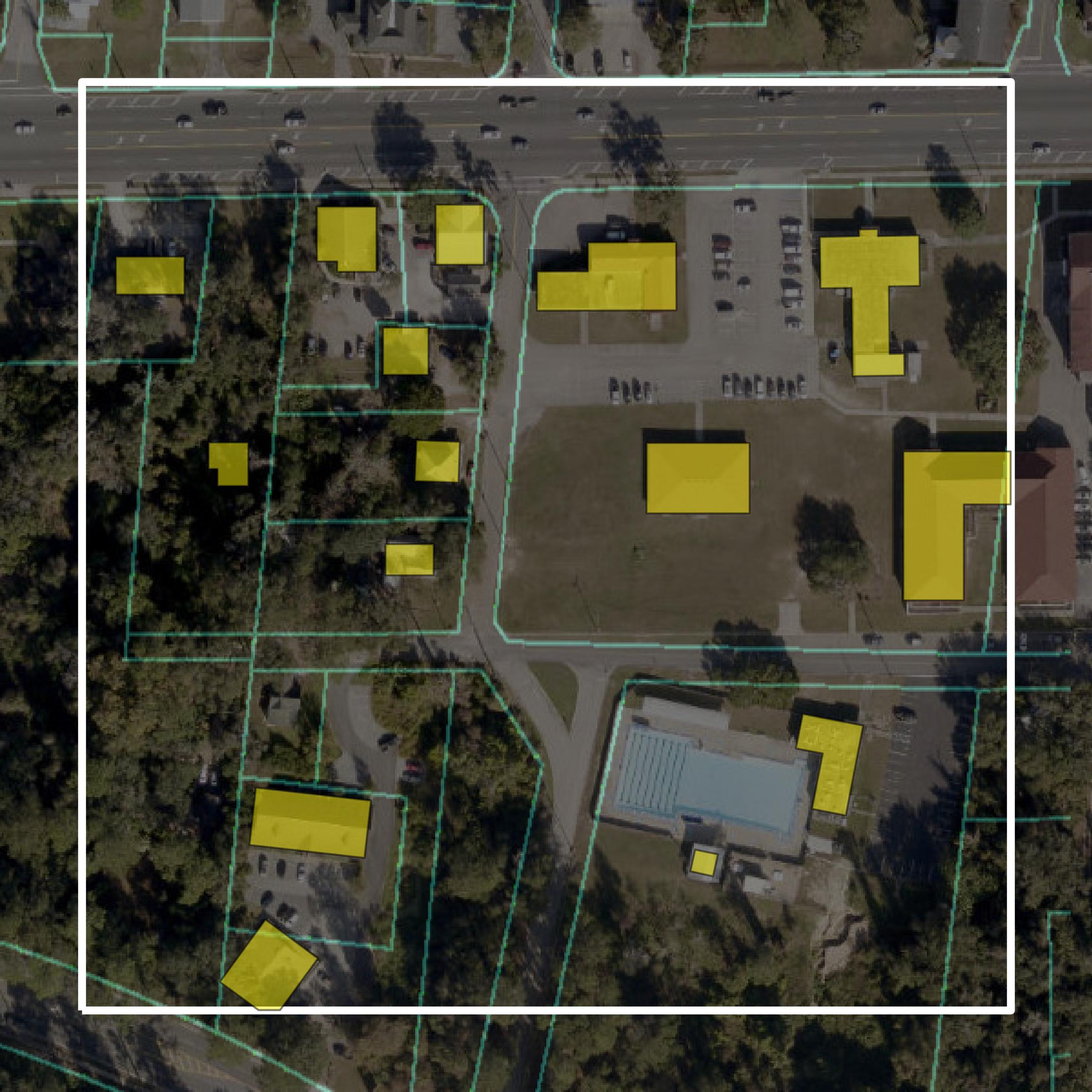 This image shows parcel and building data in Columbia County created using GIS data in Equator.