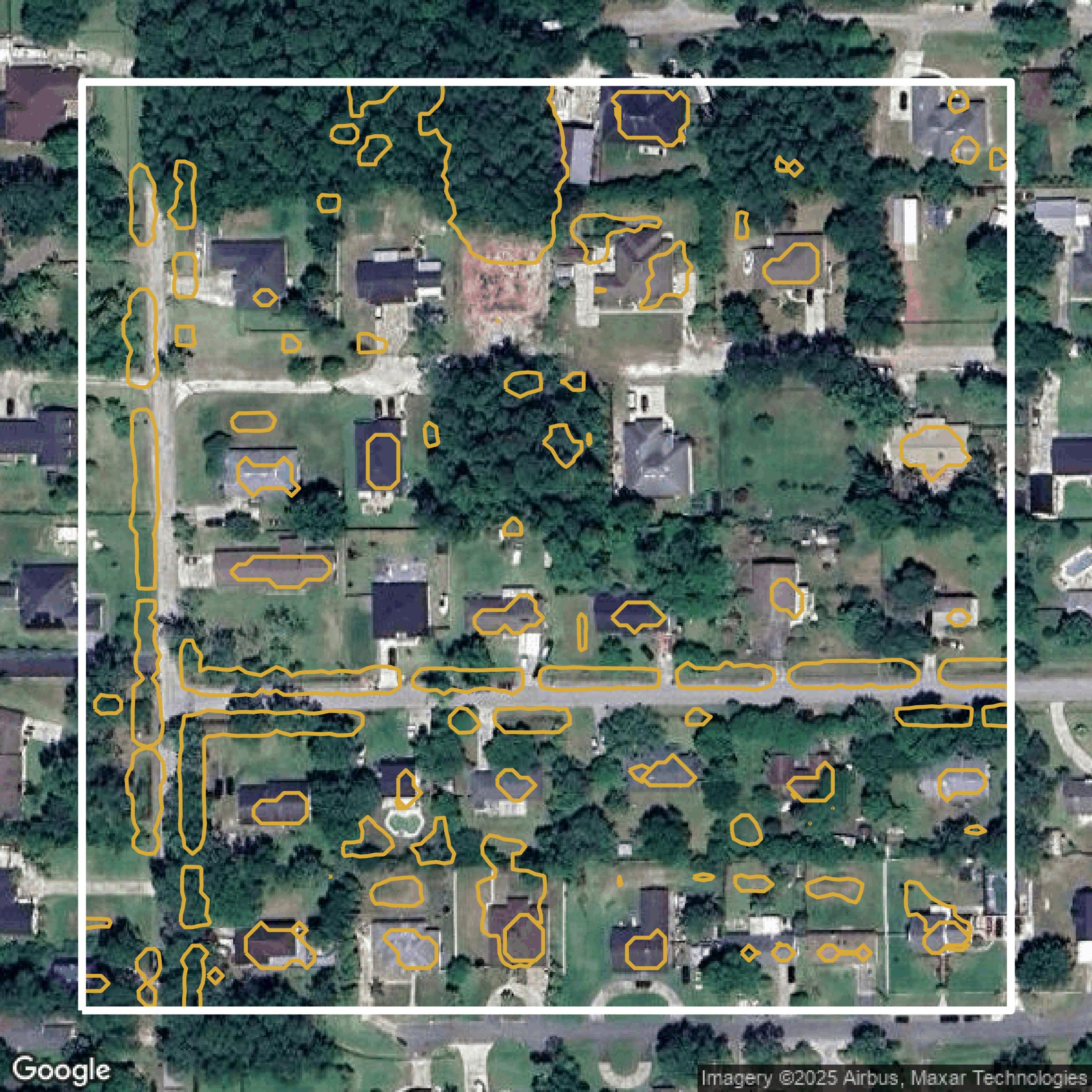 This image shows a contour map in Duval County created using GIS data in Equator.