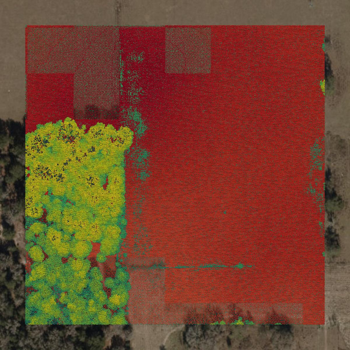 This image shows a LiDAR point cloud in Gilchrist County created using GIS data in Equator.