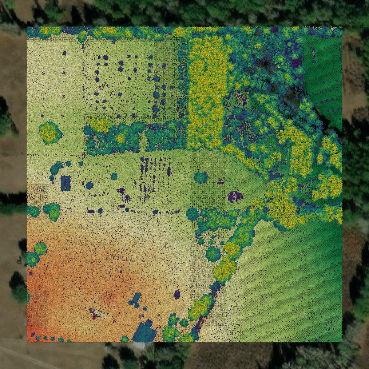 This image shows a LiDAR point cloud in Hamilton County created using GIS data in Equator.