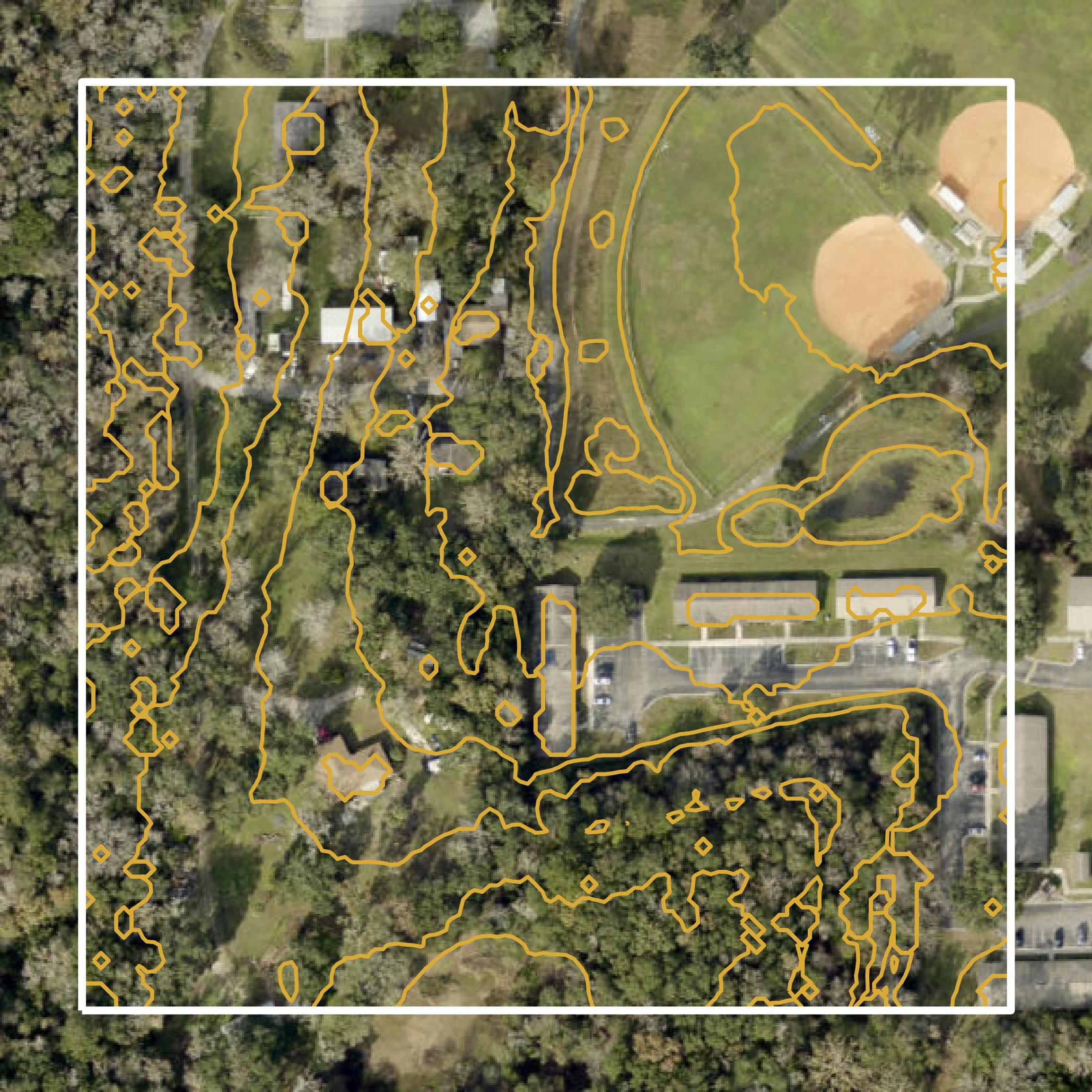 This image shows a contour map in Hernando County created using GIS data in Equator.