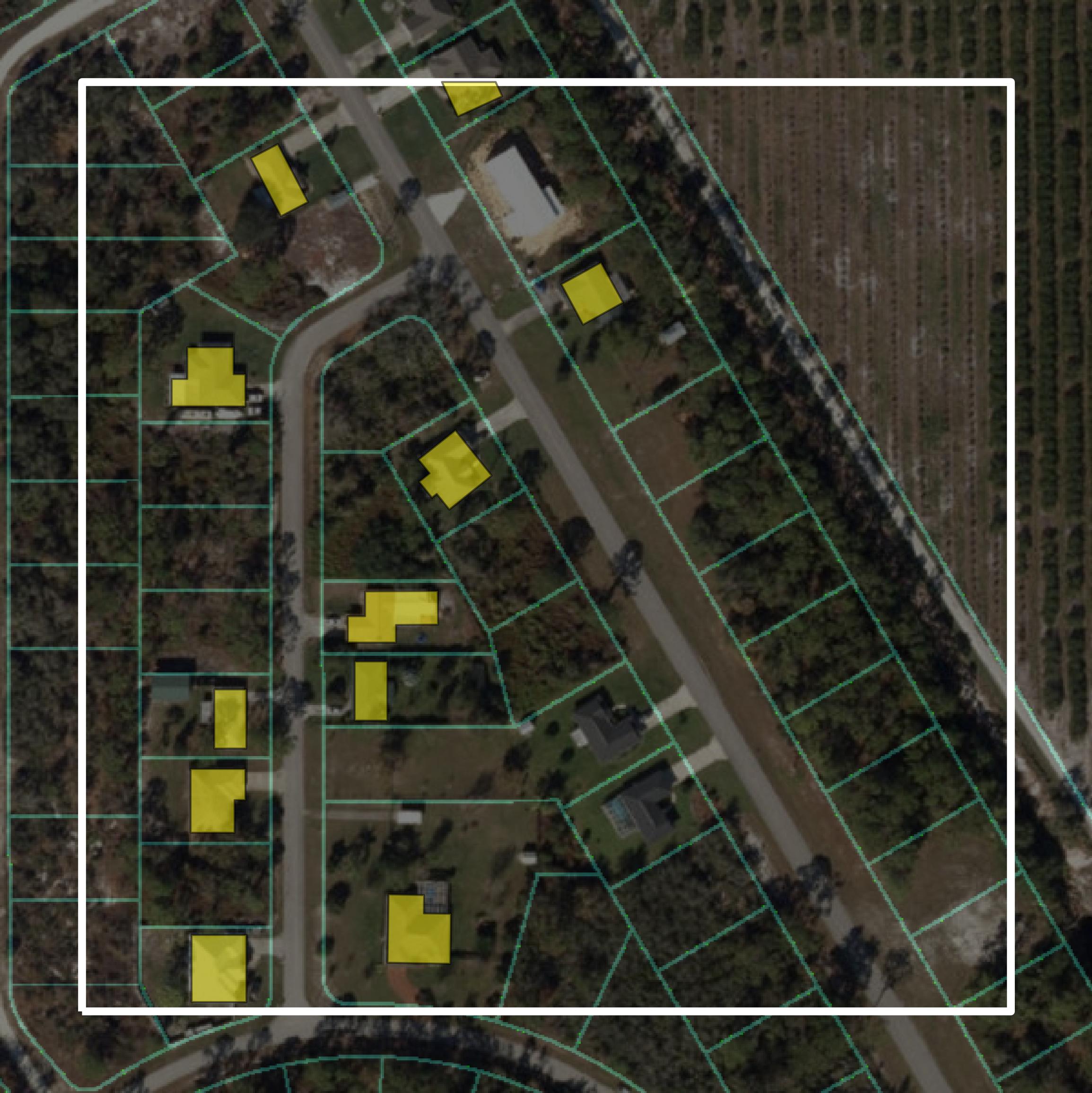 This image shows parcel and building data in Highlands County created using GIS data in Equator.