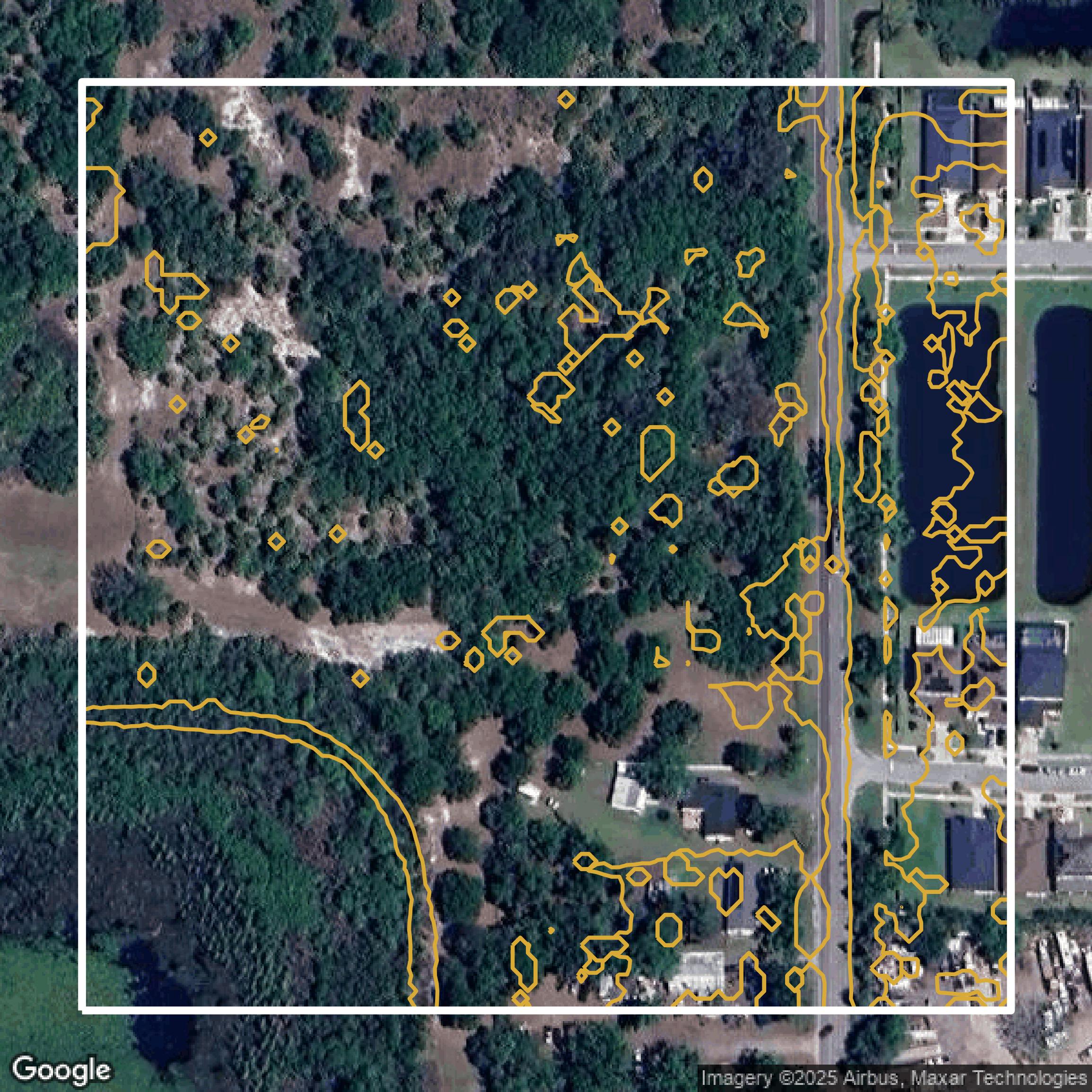 This image shows a contour map in Hillsborough County created using GIS data in Equator.