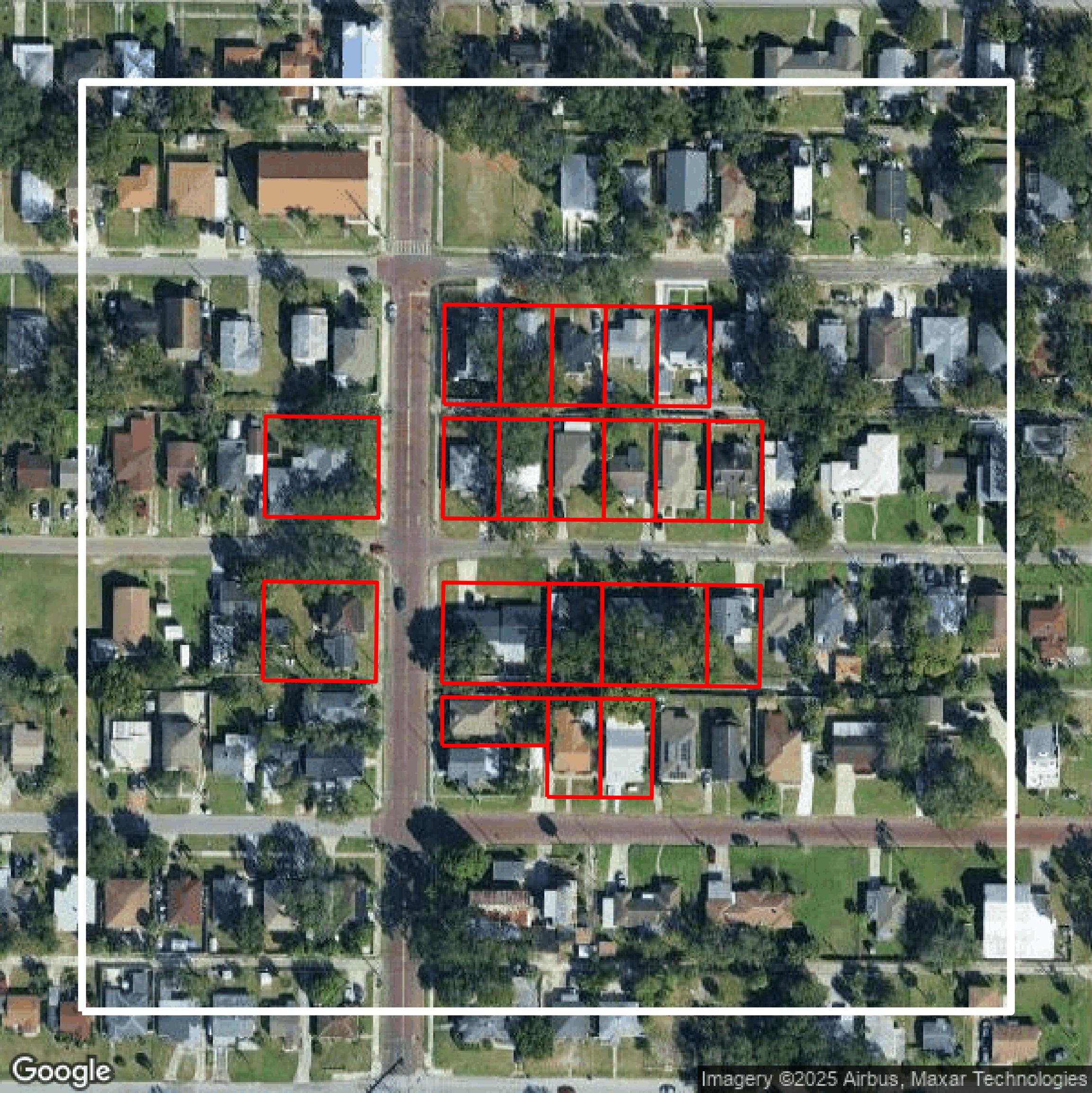 This image shows parcel and building data in Hillsborough County created using GIS data in Equator.