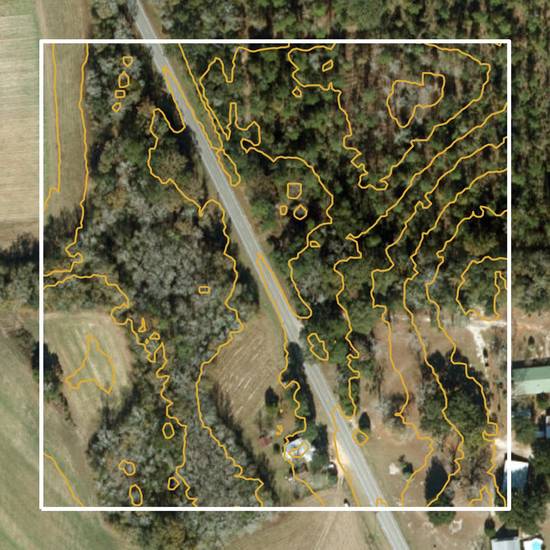 This image shows a contour map in Holmes County created using GIS data in Equator.