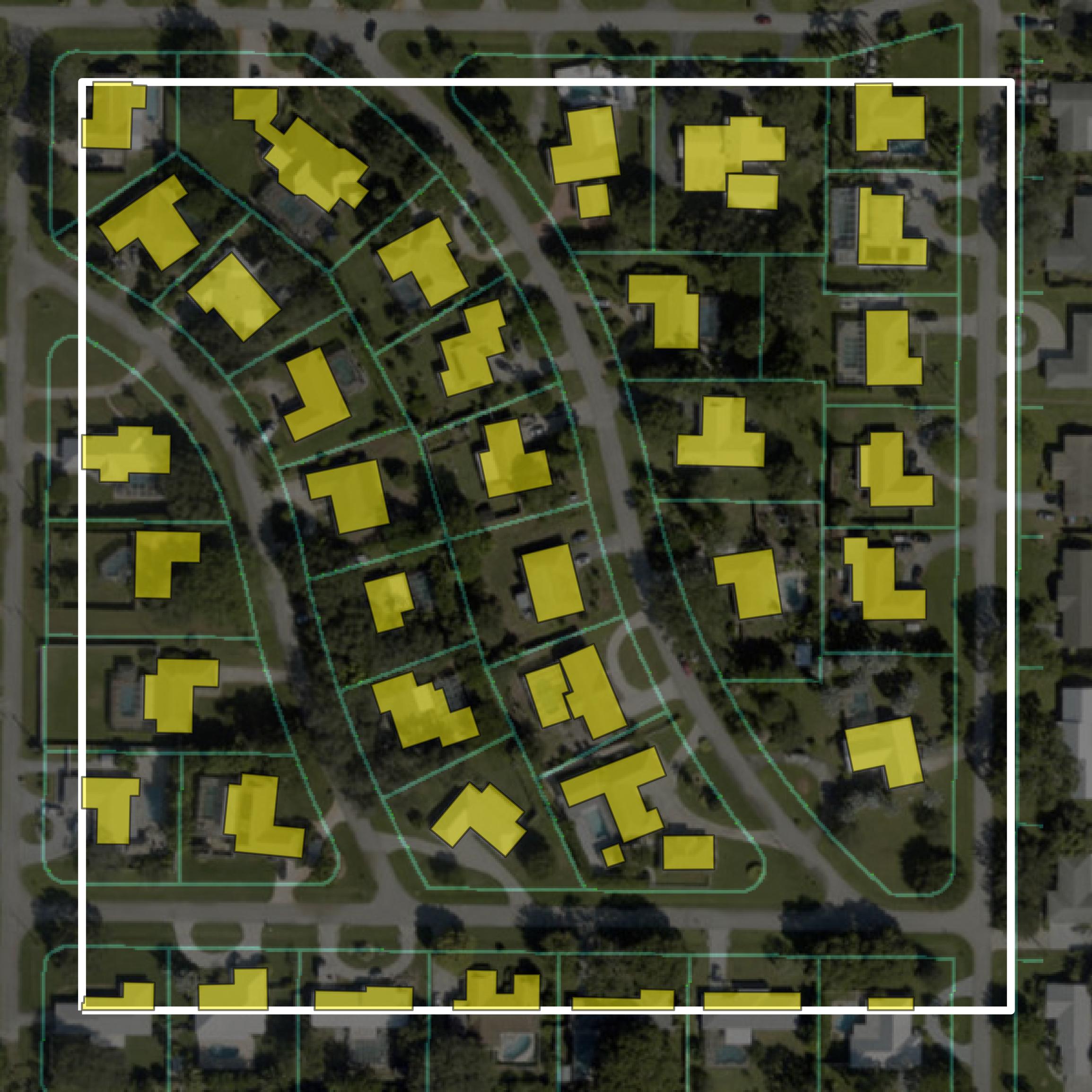 This image shows parcel and building data in Indian River County created using GIS data in Equator.
