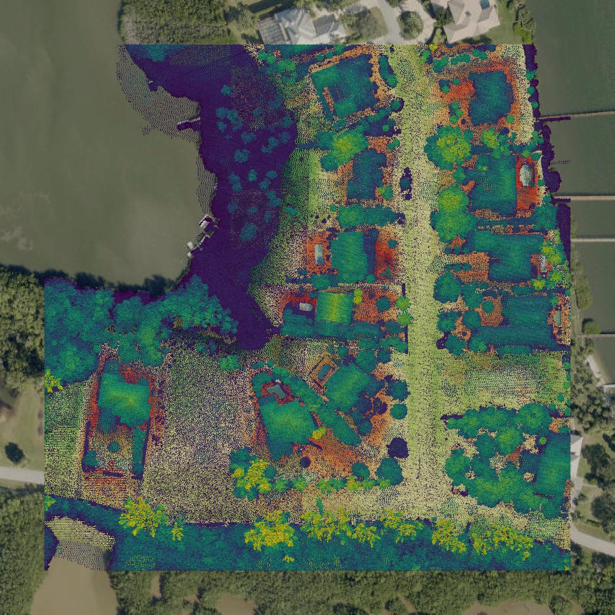 This image shows a LiDAR point cloud in Indian River County created using GIS data in Equator.