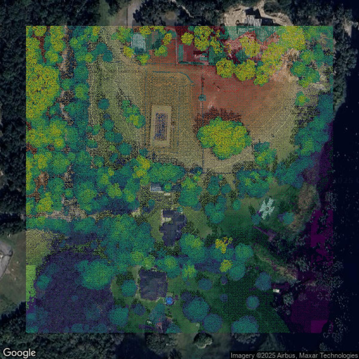 This image shows a LiDAR point cloud in Lake County created using GIS data in Equator.