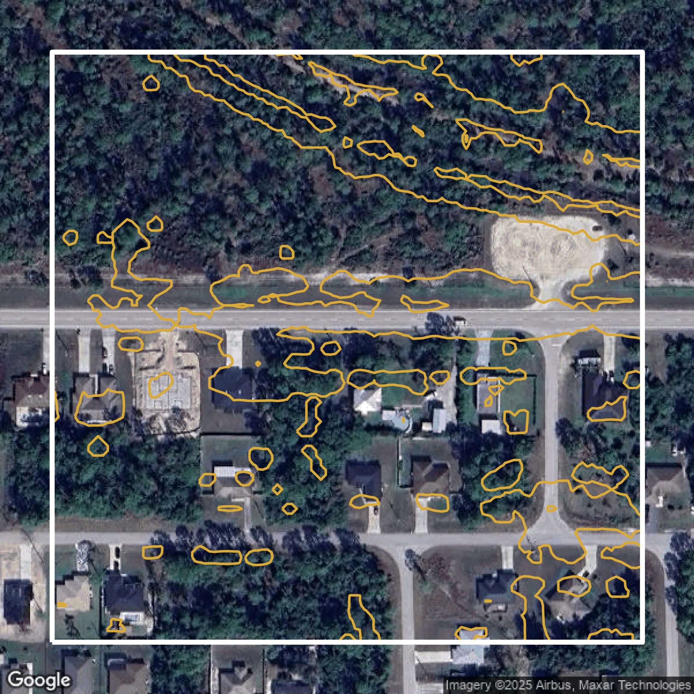 This image shows a contour map in Lee County created using GIS data in Equator.