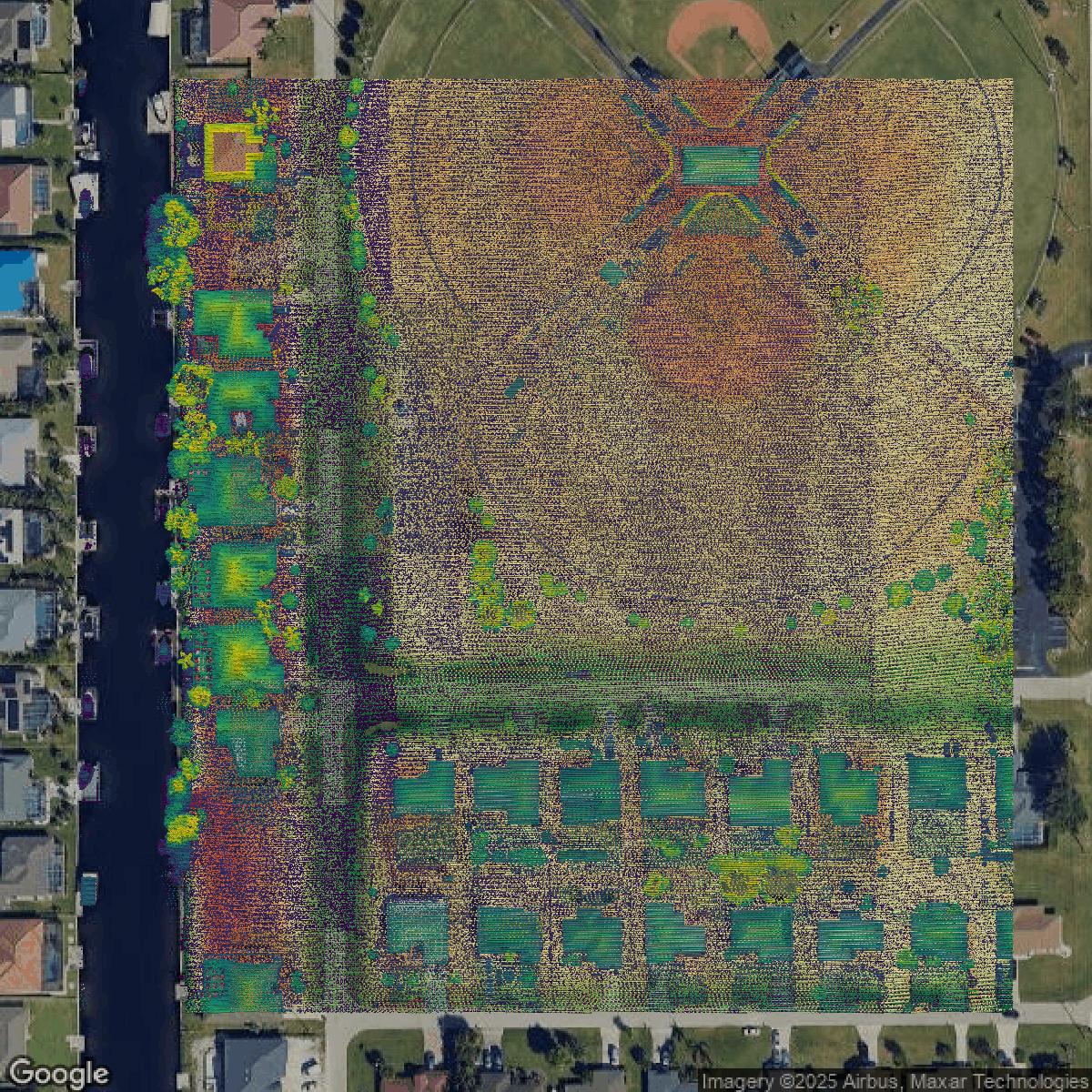 This image shows a LiDAR point cloud in Lee County created using GIS data in Equator.