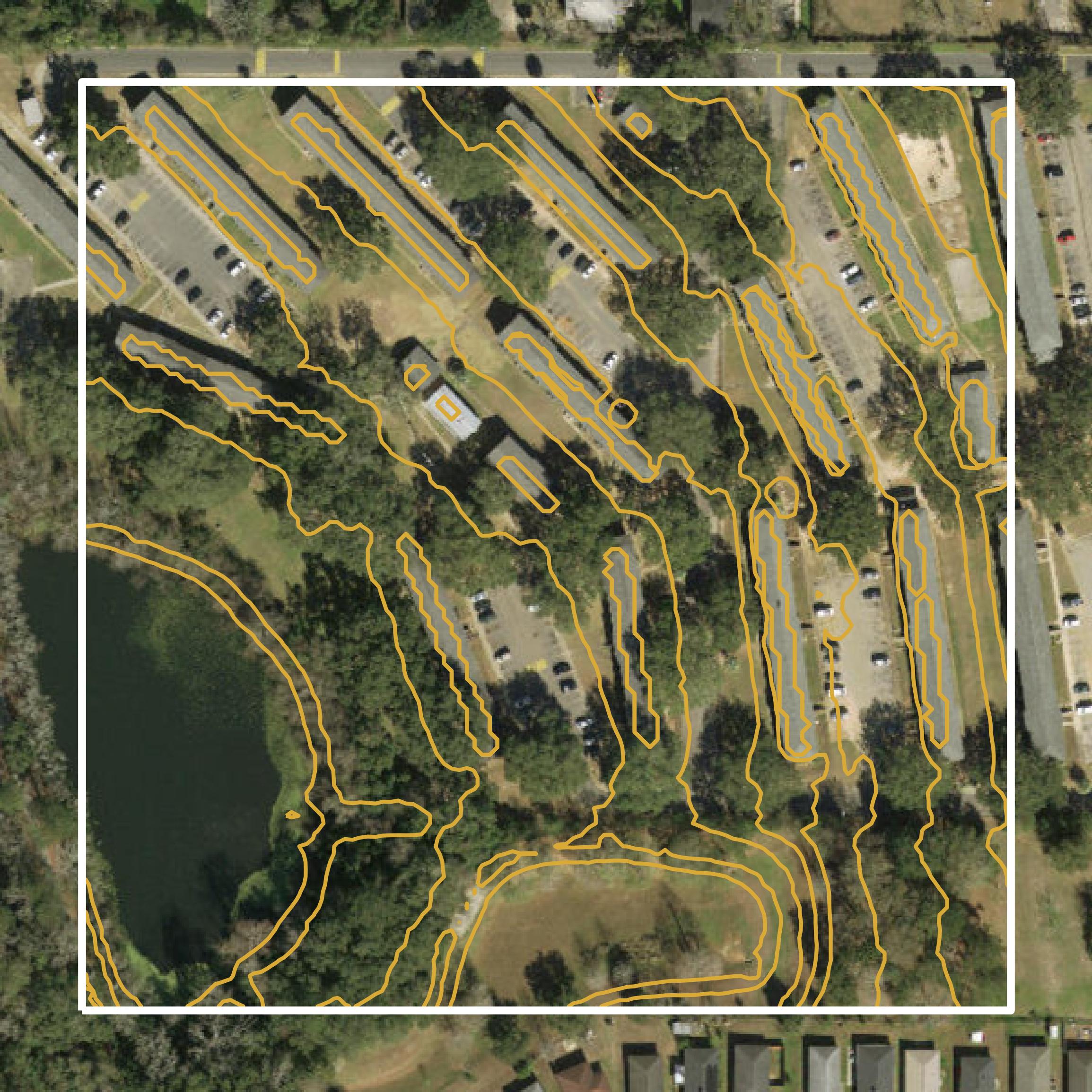 This image shows a contour map in Leon County created using GIS data in Equator.