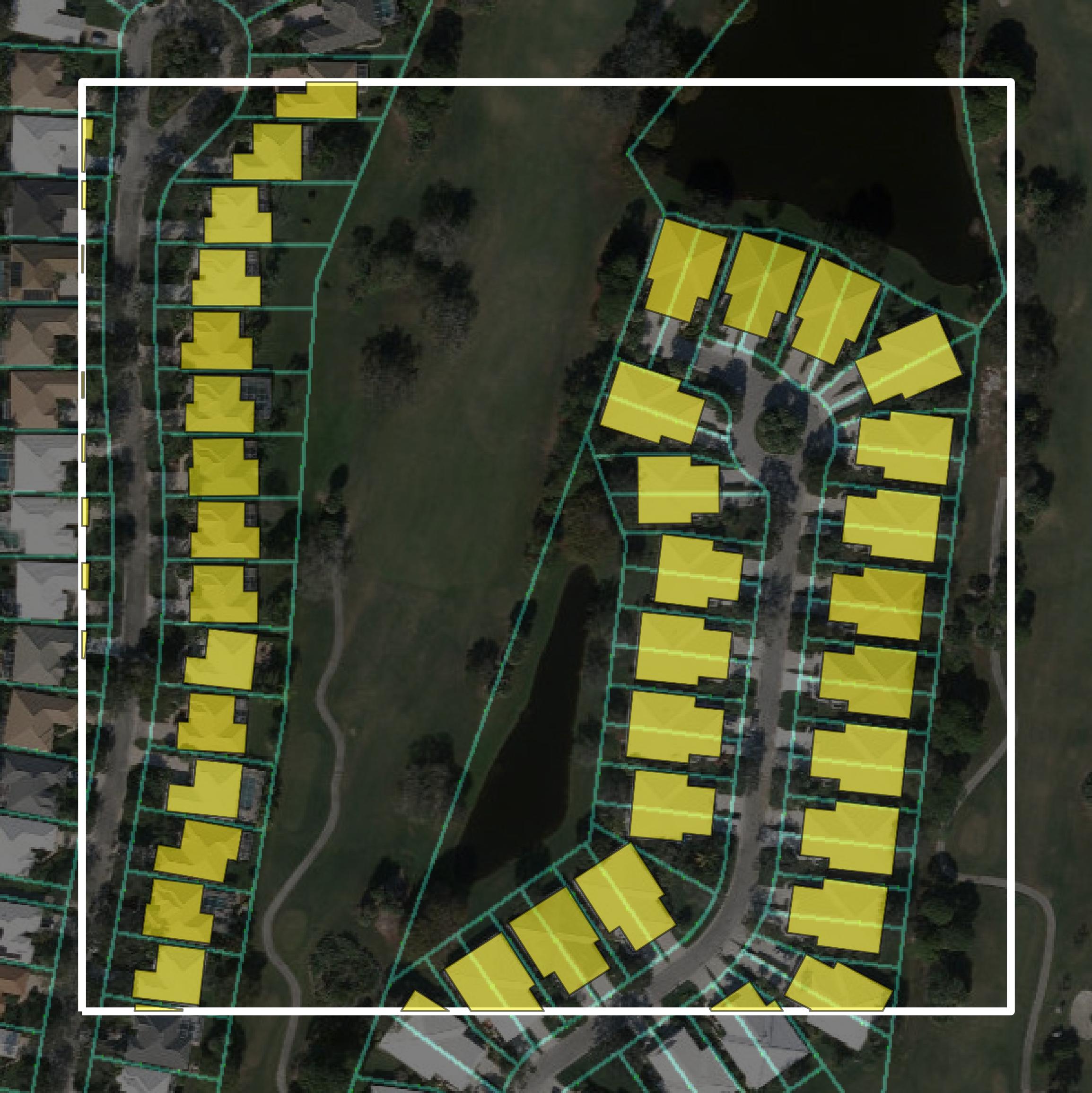 This image shows parcel and building data in Martin County created using GIS data in Equator.