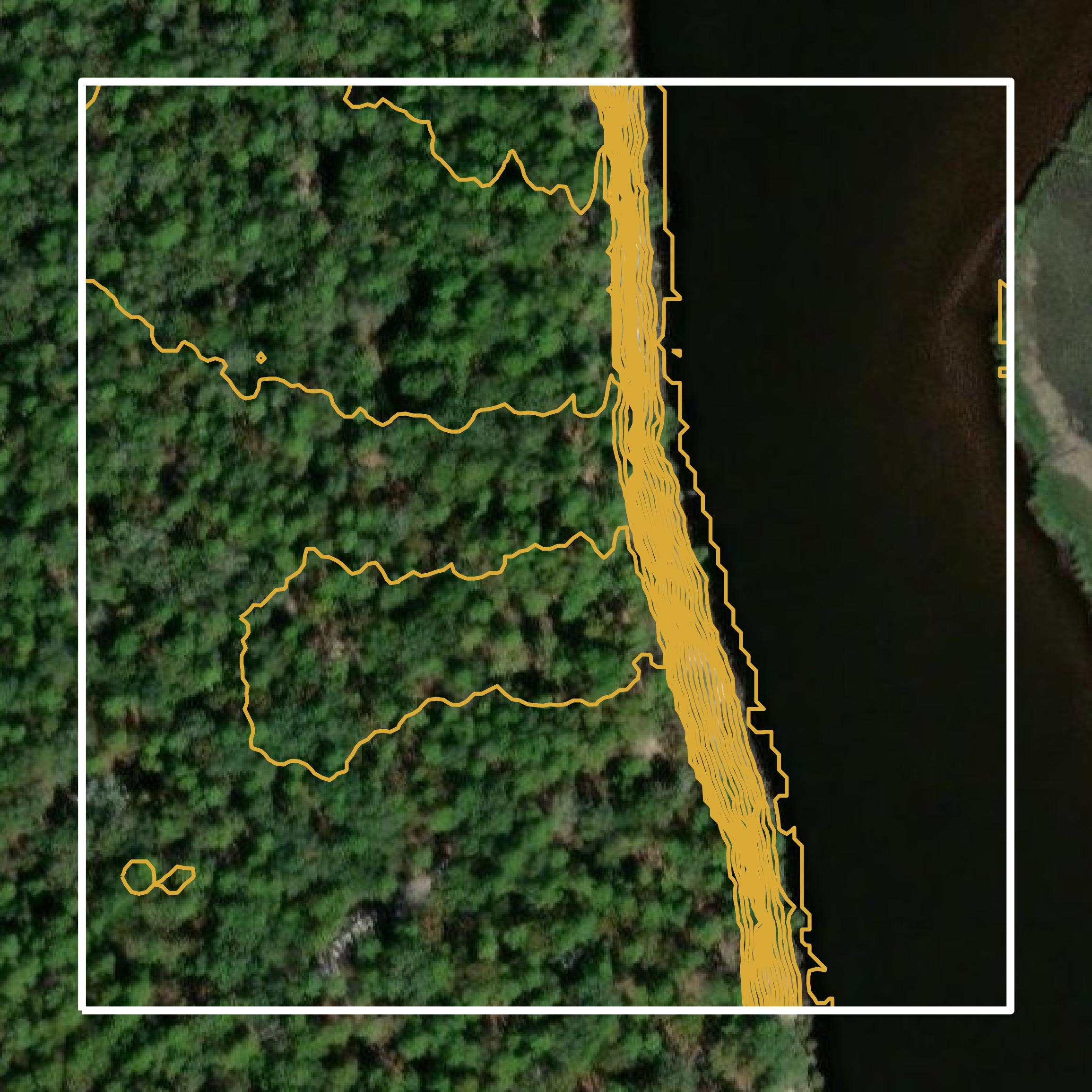 This image shows a contour map in Nassau County created using GIS data in Equator.