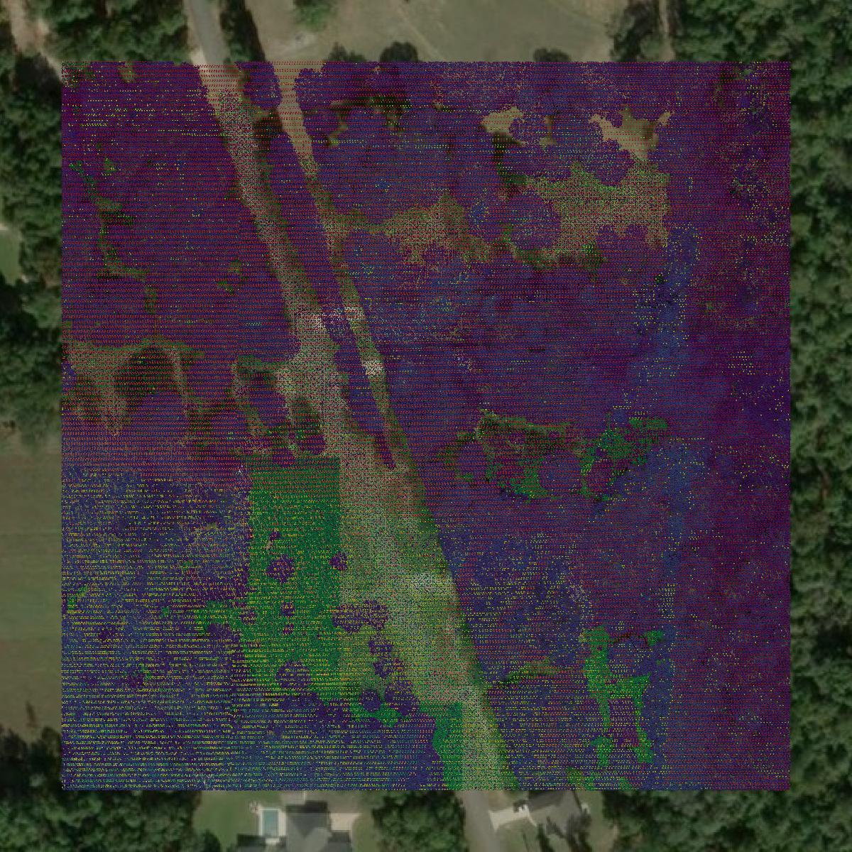 This image shows a LiDAR point cloud in Okaloosa County created using GIS data in Equator.