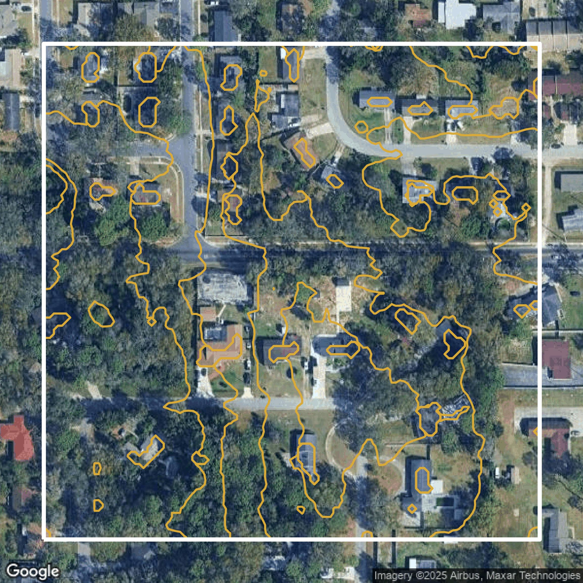 This image shows a contour map in Orange County created using GIS data in Equator.