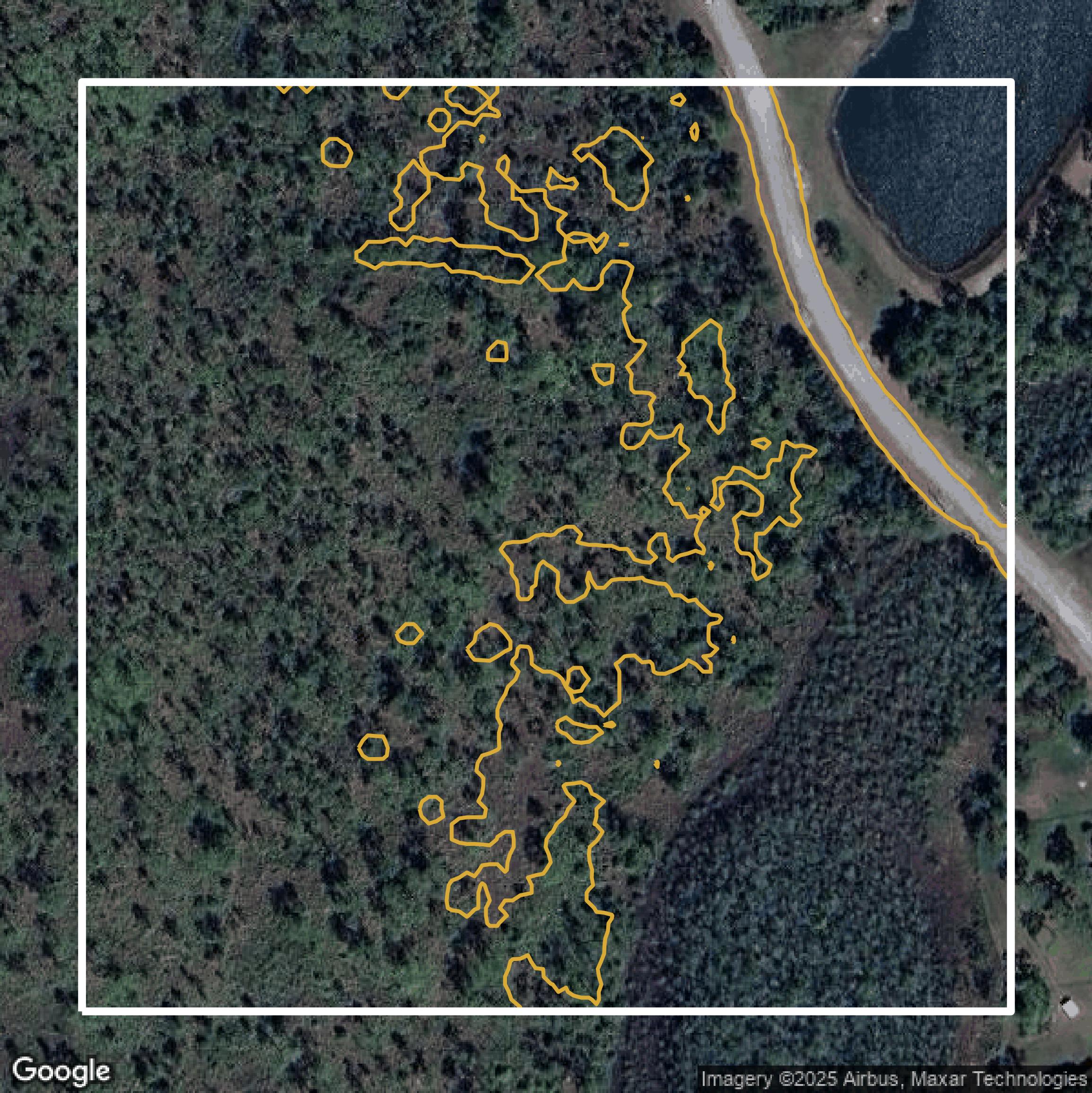 This image shows a contour map in Orange County created using GIS data in Equator.
