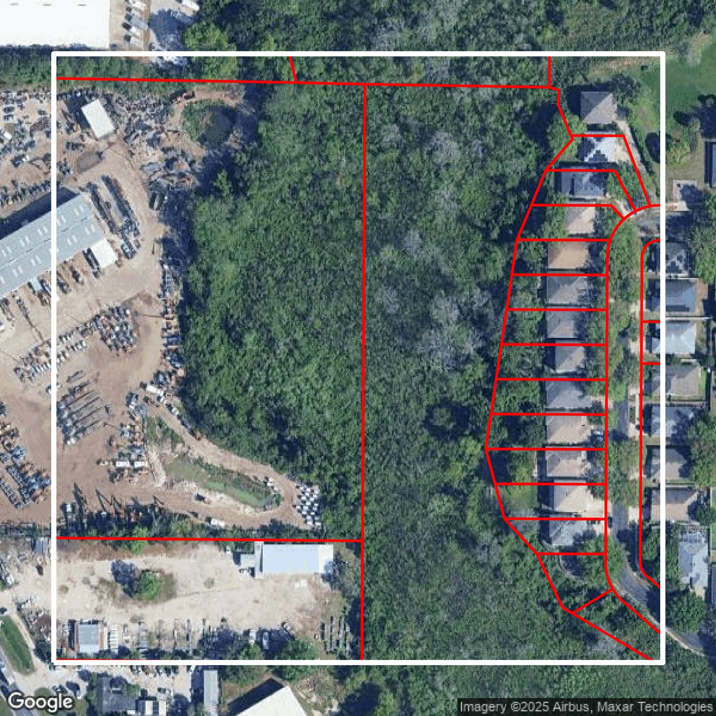 This image shows parcel and building data in Orange County created using GIS data in Equator.