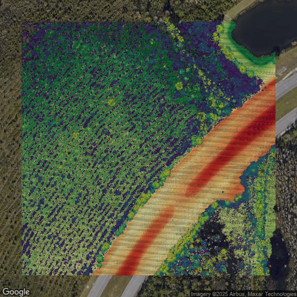 This image shows a LiDAR point cloud in Orange County created using GIS data in Equator.