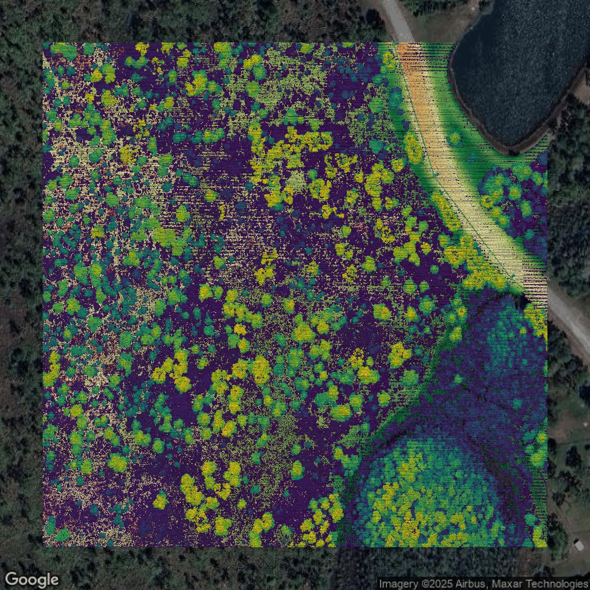 This image shows a LiDAR point cloud in Orange County created using GIS data in Equator.