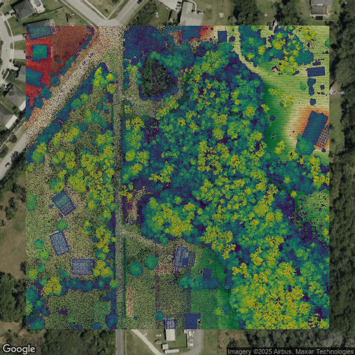This image shows a LiDAR point cloud in Osceola County created using GIS data in Equator.