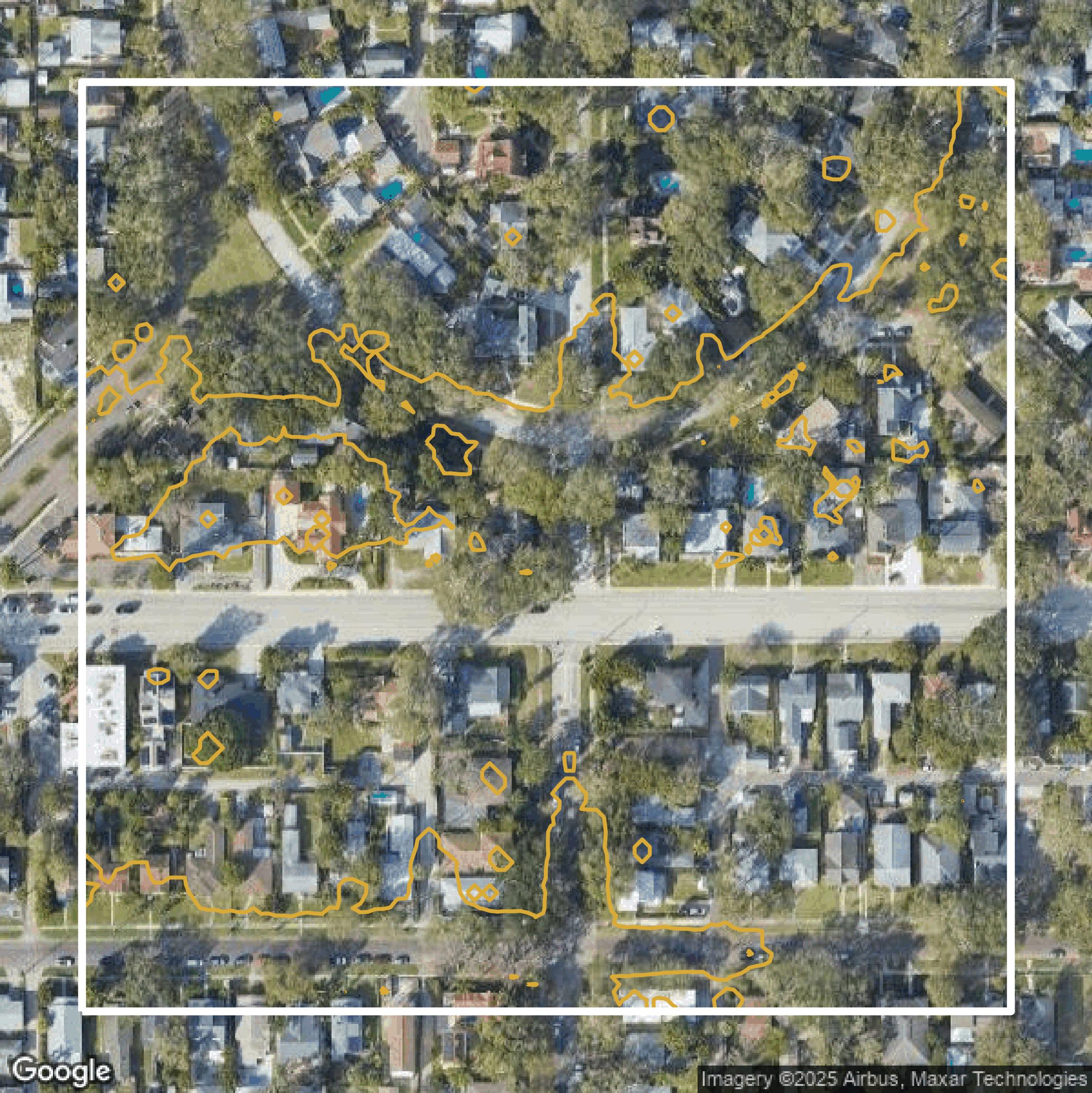 This image shows a contour map in Pinellas County created using GIS data in Equator.