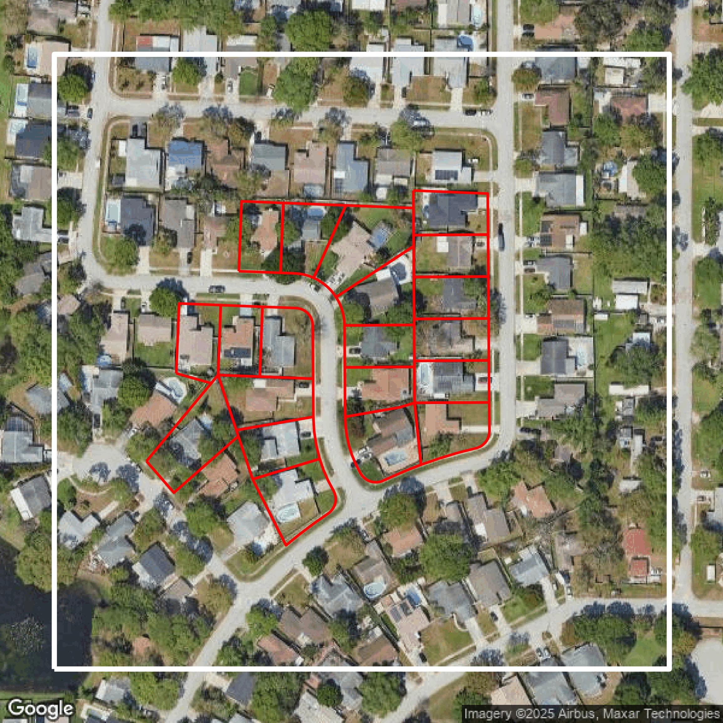 This image shows parcel data in Pinellas County created using GIS data in Equator.