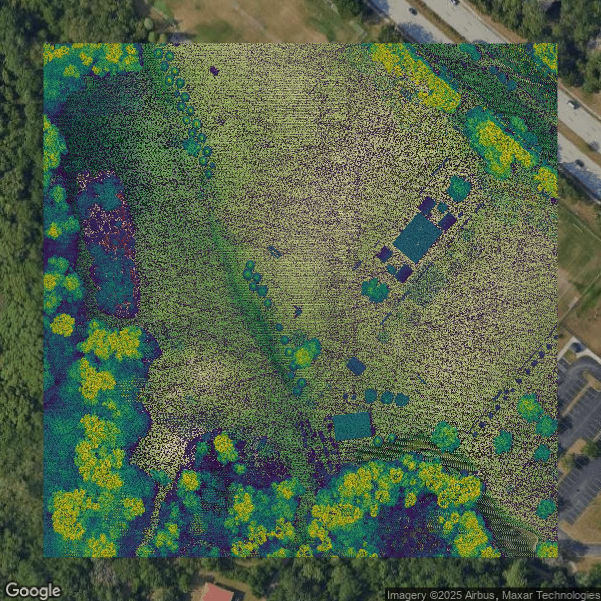 This image shows a LiDAR point cloud in Pinellas County created using GIS data in Equator.